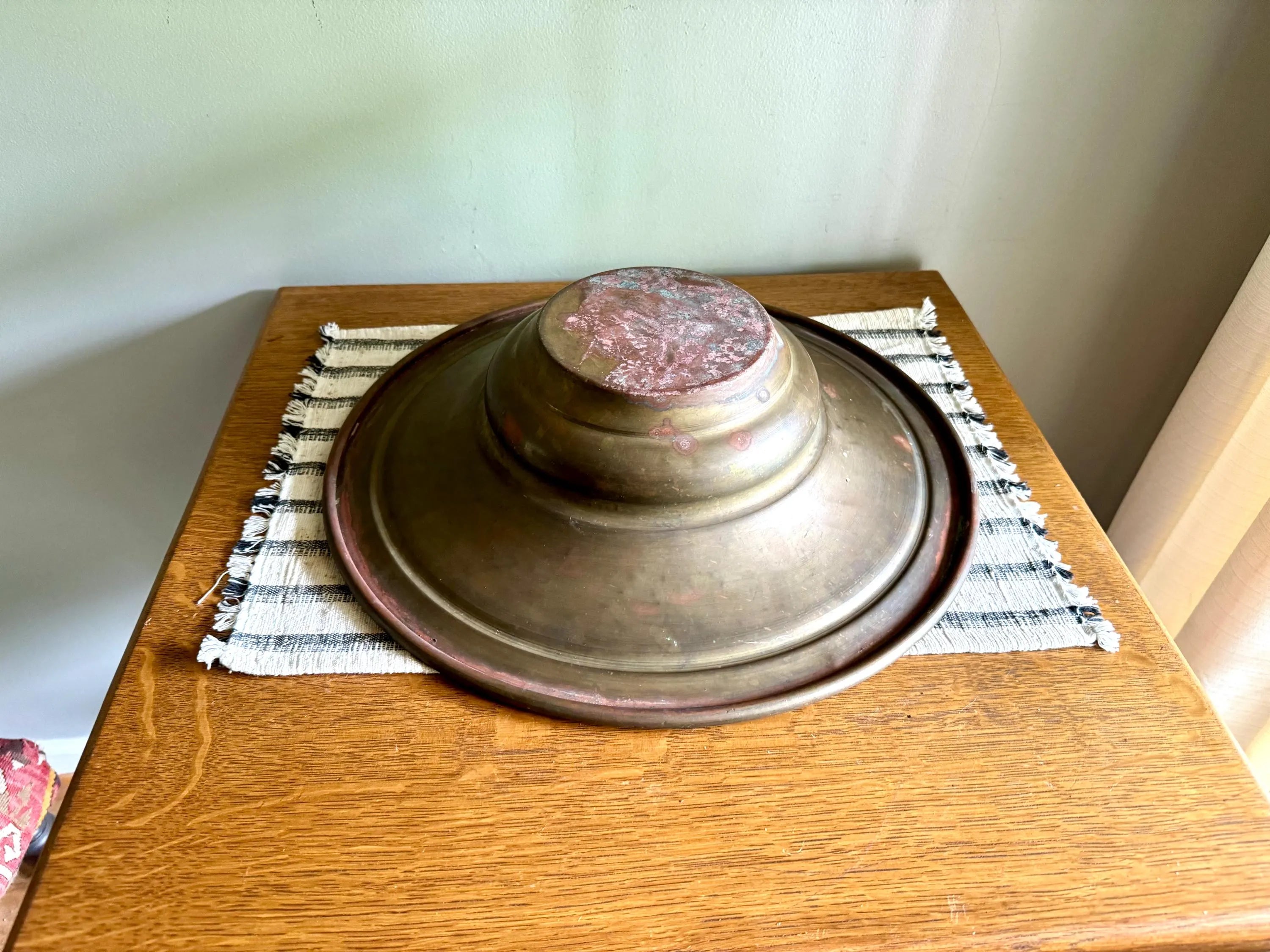 Antique Distressed Copper Bowl | French Copper Fruit Bowl | Copper Centerpiece Bowl | Antique Brass Bowl | Marked Large Distressed Copper Bowl