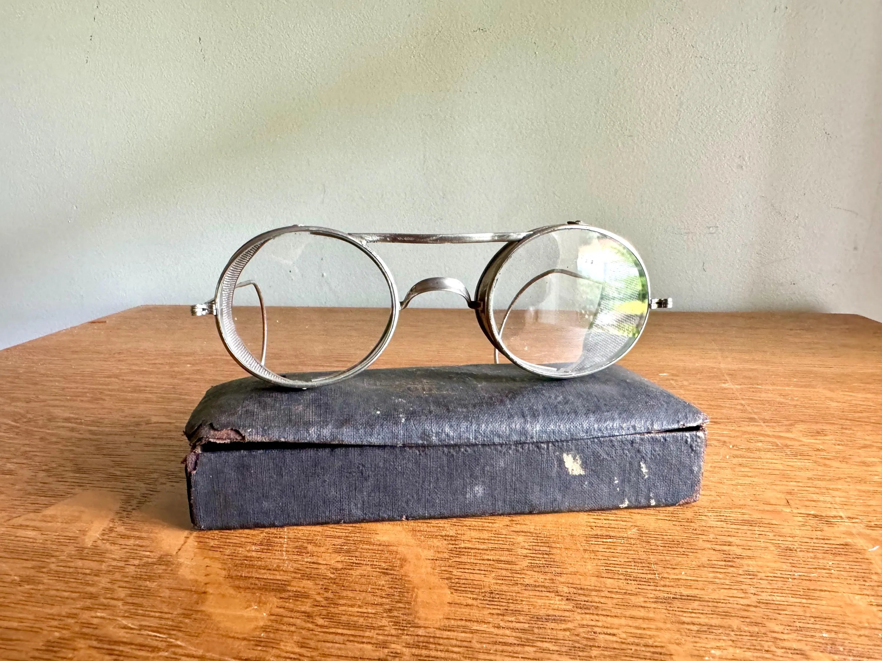 1940's Pierce Protecto Wire Rim Safety Glasses | Pierce Protecto Eyewear With Original Case | Vintage Factory Glasses or Riding Glasses