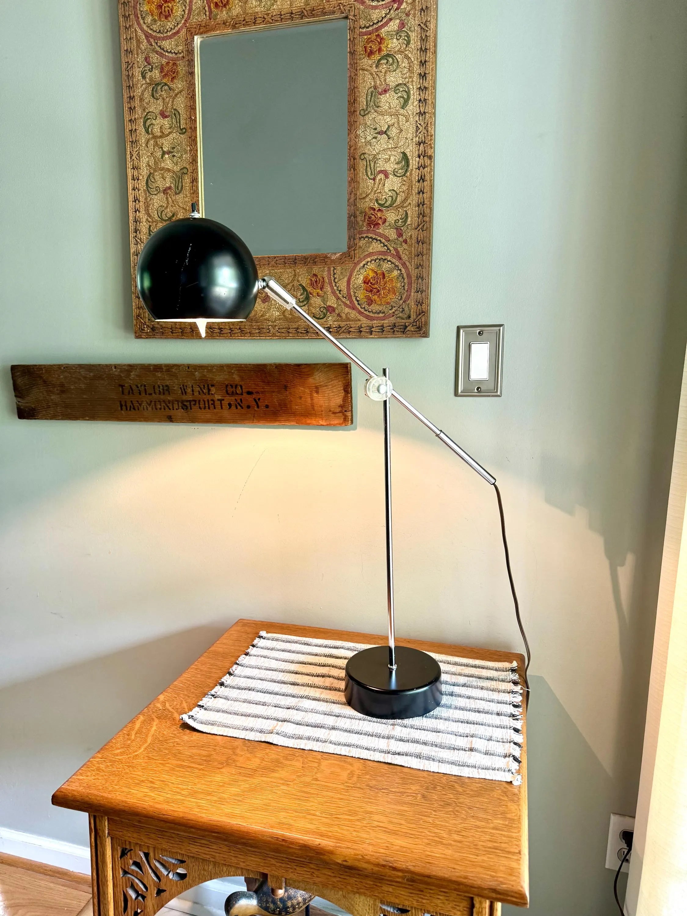 Vtg MCM Robert Sonneman Style Articulating Chrome Orb Lamp | R. Sonneman Adjustable Mid Century Modernist Table Lamp | MCM Eyeball Lamp