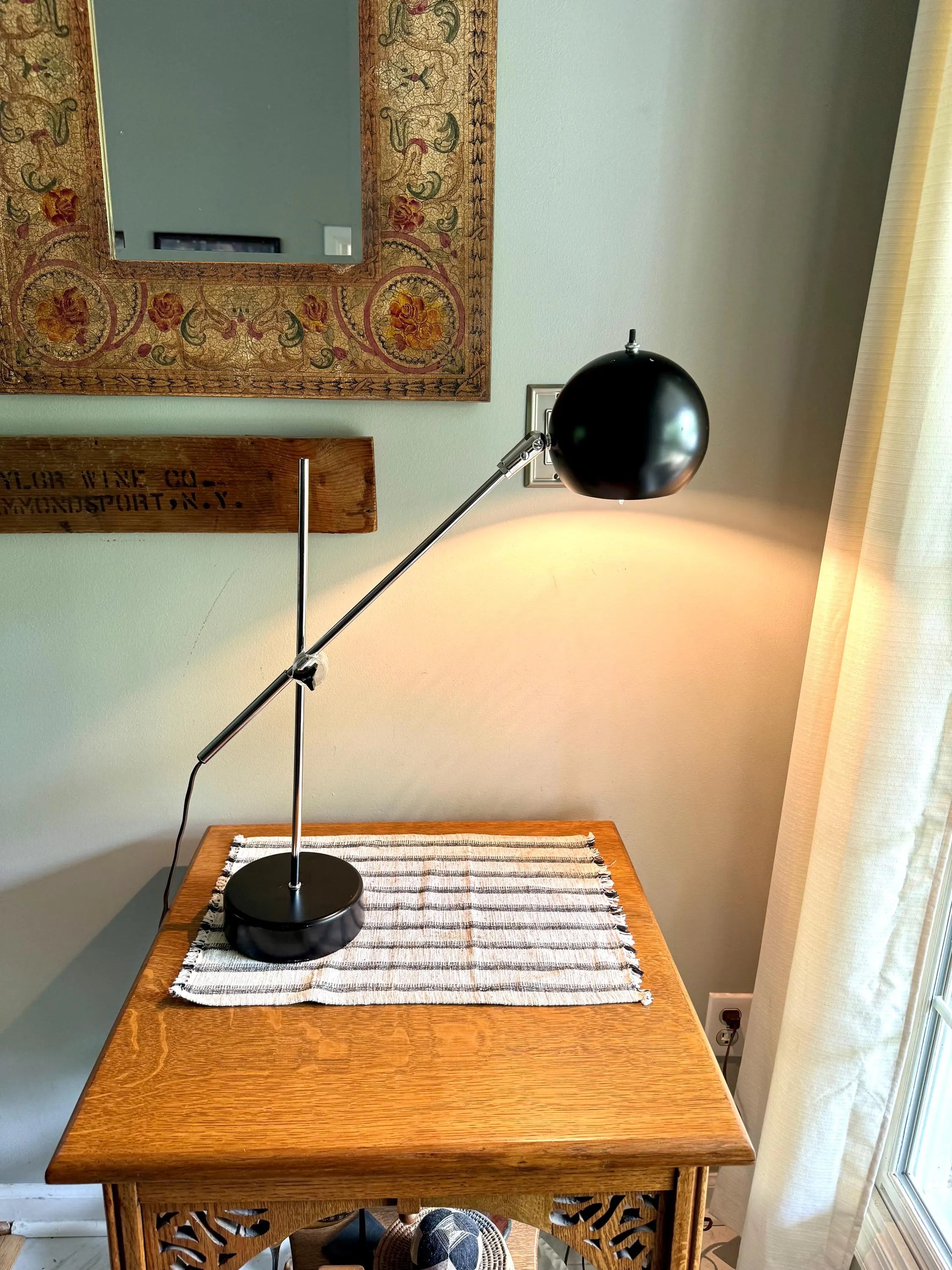 Vtg MCM Robert Sonneman Style Articulating Chrome Orb Lamp | R. Sonneman Adjustable Mid Century Modernist Table Lamp | MCM Eyeball Lamp