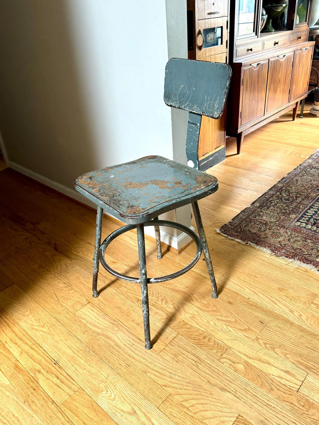 Industrial Drafting Chair | Adjustable Metal Stool | Industrial Seating | Rustic Metal Chair | Mid Century Metal Chair | Distressed Stool