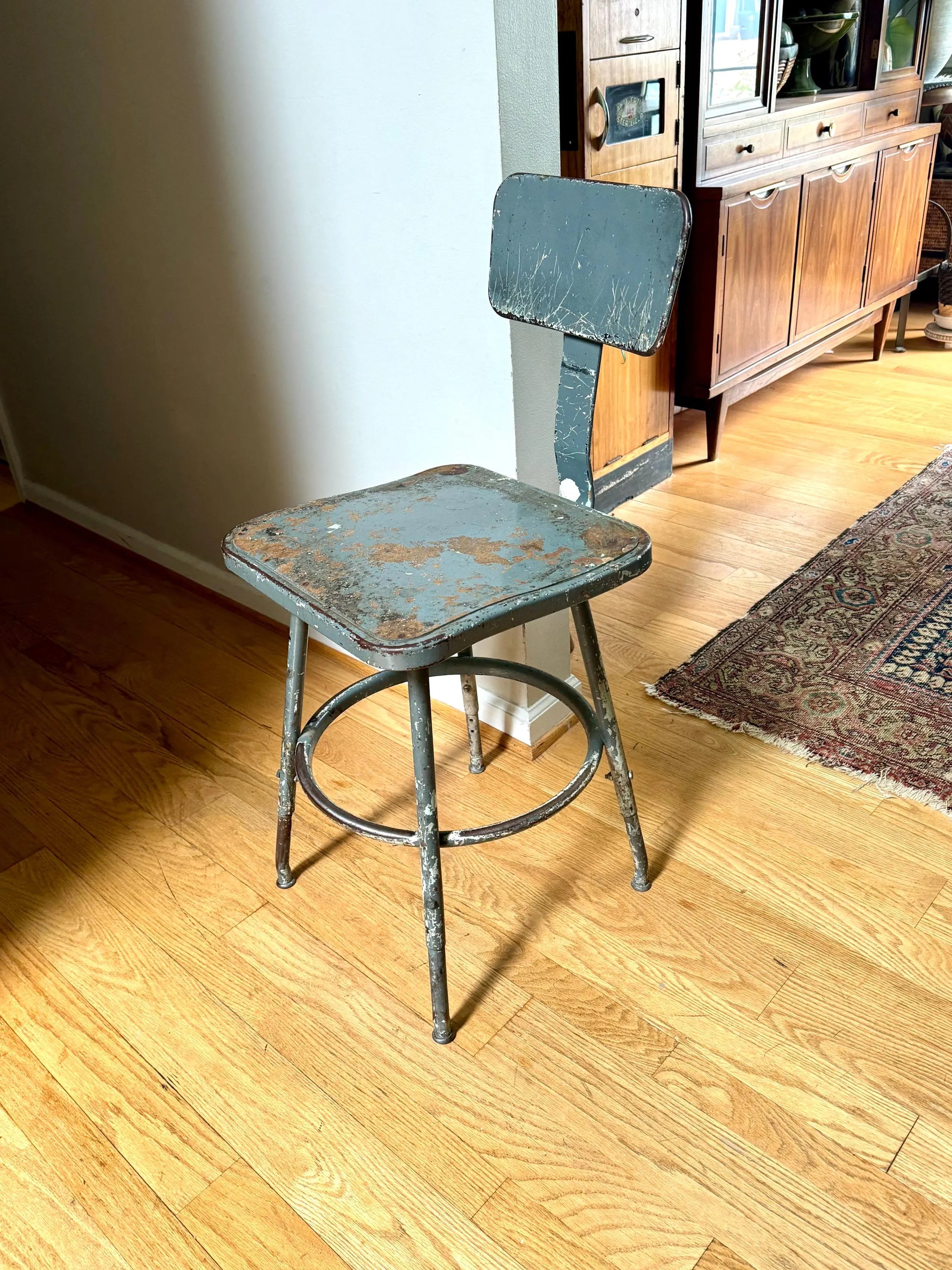 Industrial Drafting Chair | Adjustable Metal Stool | Industrial Seating | Rustic Metal Chair | Mid Century Metal Chair | Distressed Stool
