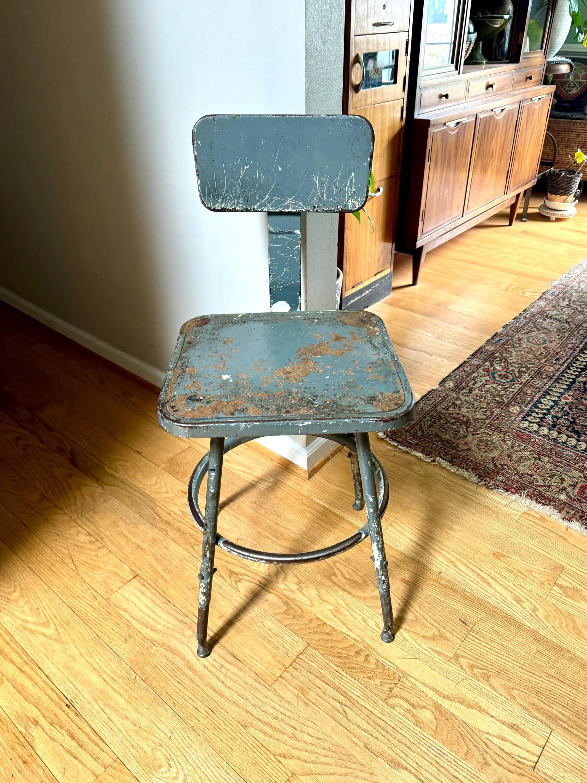 Industrial Drafting Chair | Adjustable Metal Stool | Industrial Seating | Rustic Metal Chair | Mid Century Metal Chair | Distressed Stool