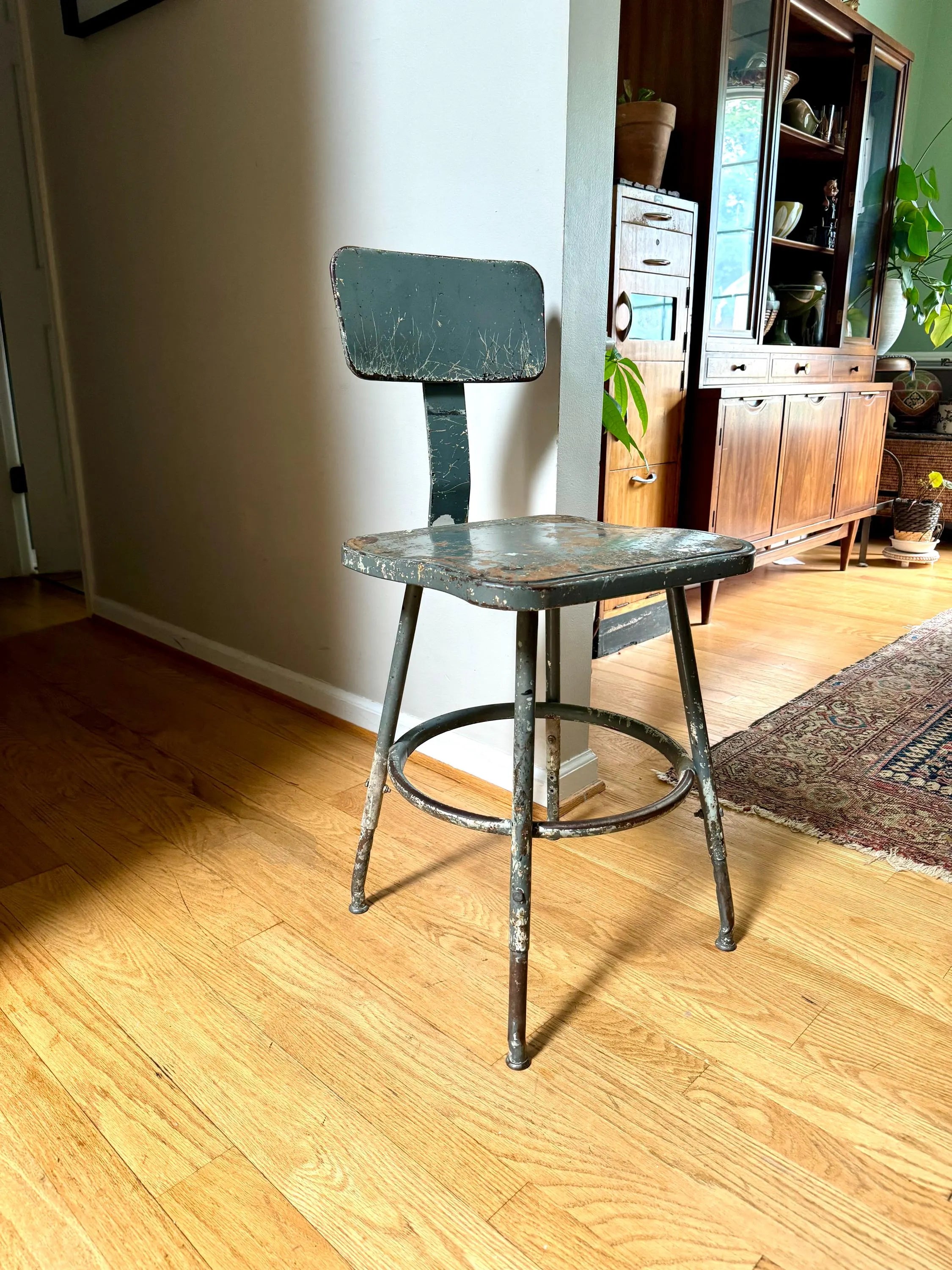 Industrial Drafting Chair | Adjustable Metal Stool | Industrial Seating | Rustic Metal Chair | Mid Century Metal Chair | Distressed Stool