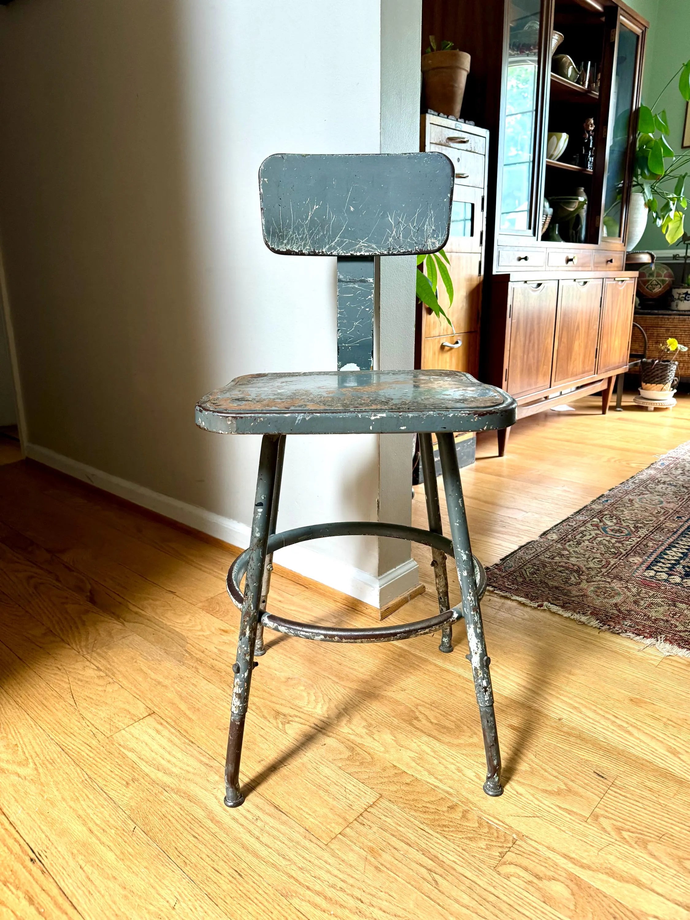 Industrial Drafting Chair | Adjustable Metal Stool | Industrial Seating | Rustic Metal Chair | Mid Century Metal Chair | Distressed Stool