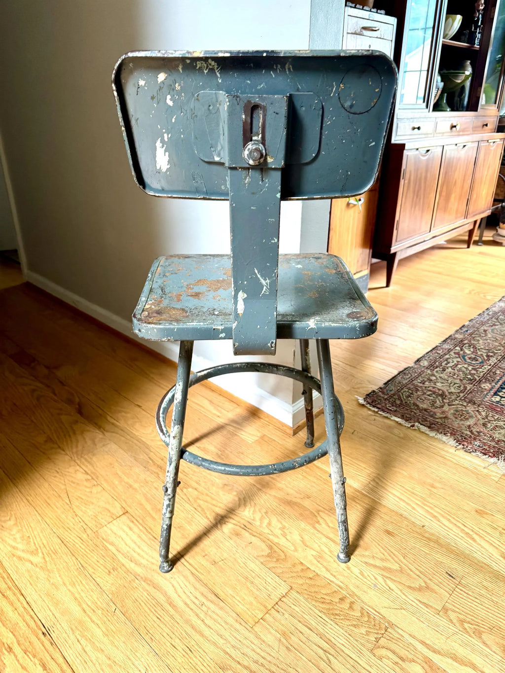 Industrial Drafting Chair | Adjustable Metal Stool | Industrial Seating | Rustic Metal Chair | Mid Century Metal Chair | Distressed Stool
