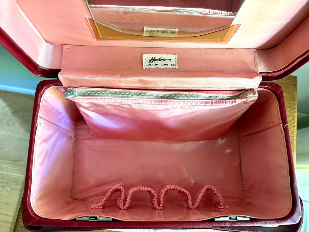 Vtg Hartmann Luggage Train Case | Faux Red Leather Train Case | Red and Pink Hard Case Train Case | Make Up Bag | Vanity Case