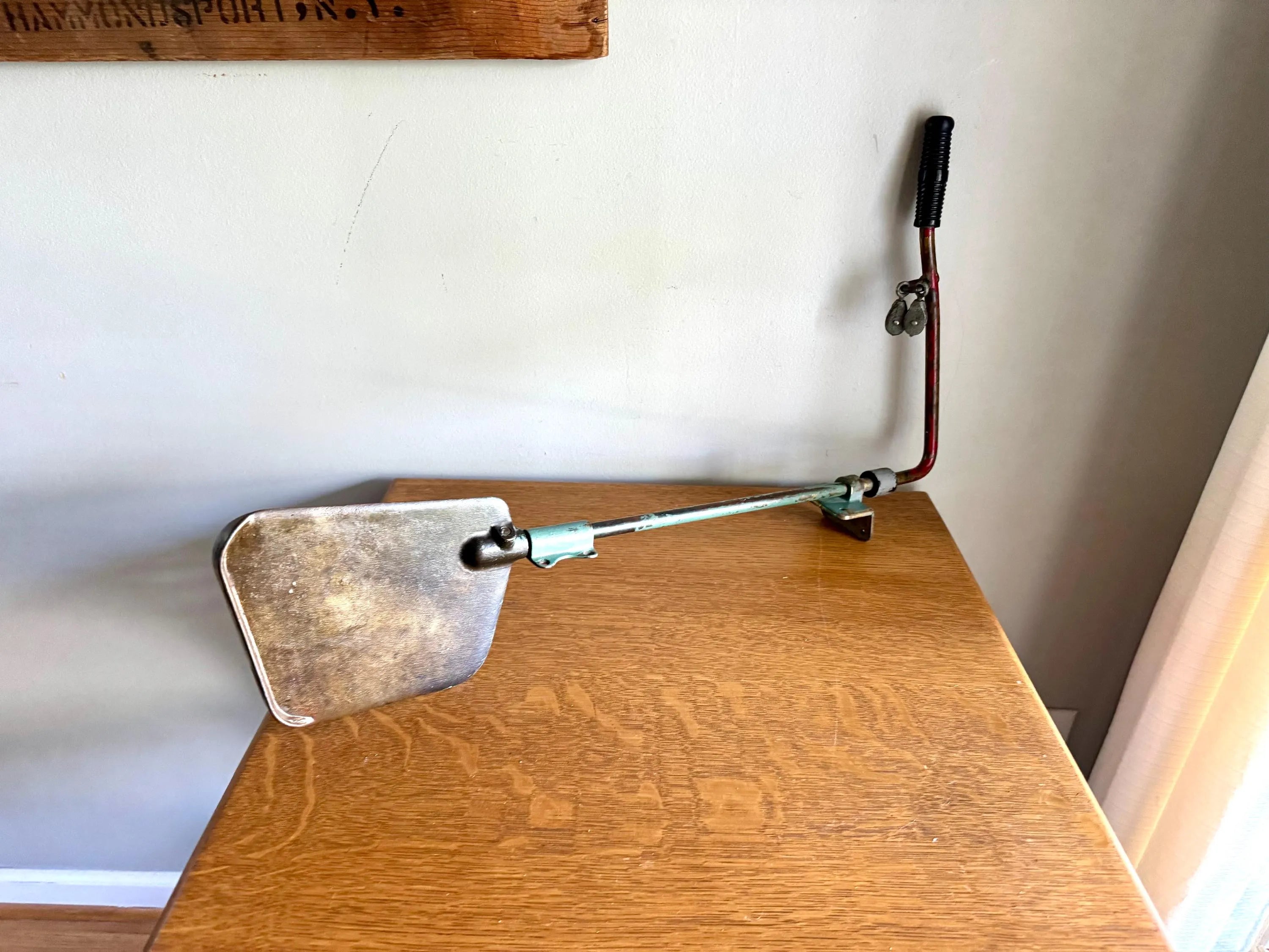 Vtg Boat Tiller and Rudder | Brass Rudder and Tiller Arm | Distressed Paint Boat Rudder and Tiller Arm | Nautical Decor