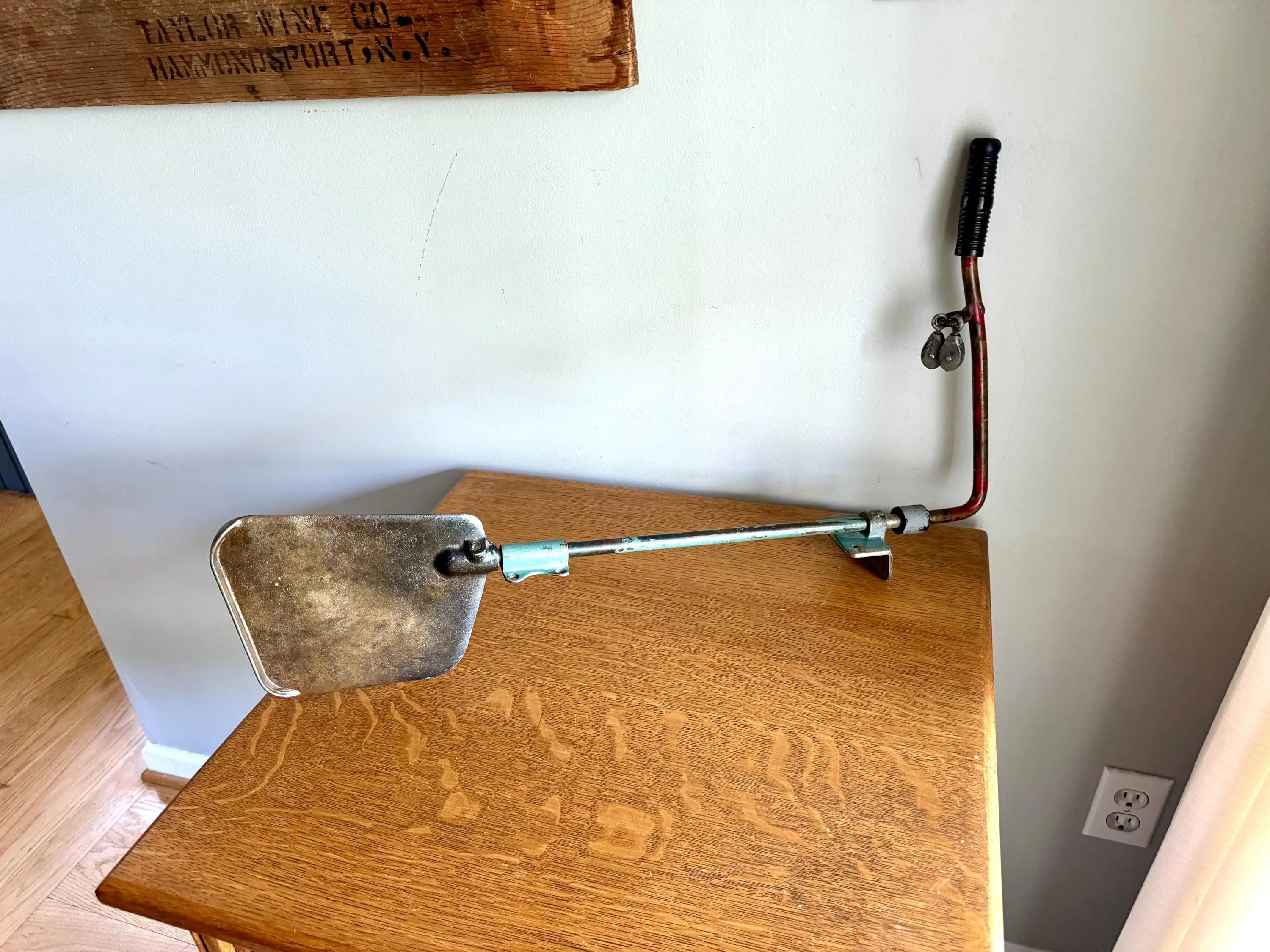 Vtg Boat Tiller and Rudder | Brass Rudder and Tiller Arm | Distressed Paint Boat Rudder and Tiller Arm | Nautical Decor