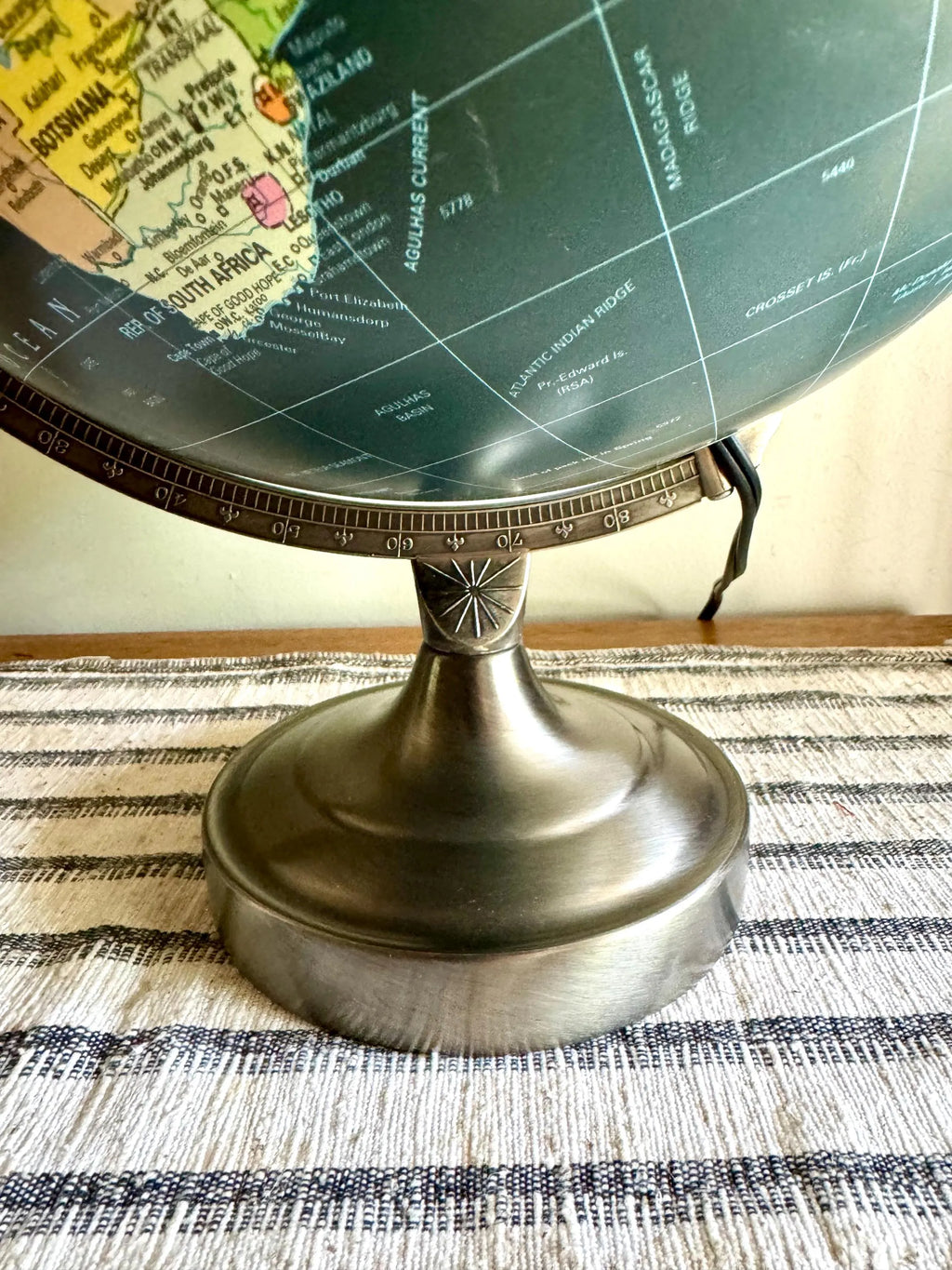 Vintage Black Ocean Illuminated World Globe | Scan Globe A/S Lighted Black Globe| 12" Scan Denmark Starlight Globe | Illuminated Black Globe