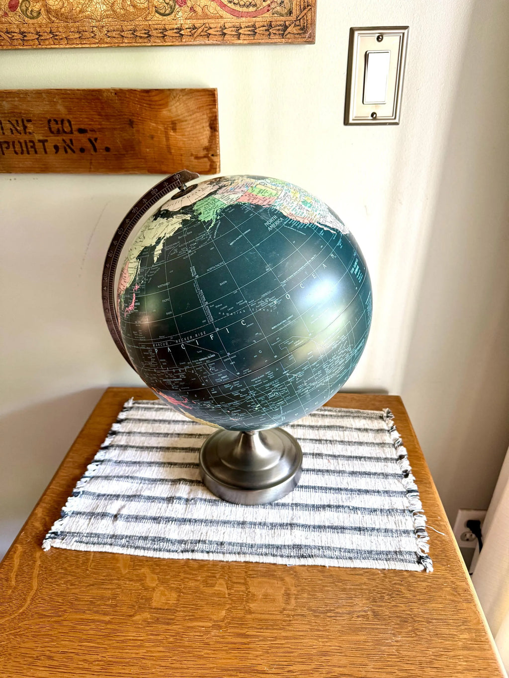 Vintage Black Ocean Illuminated World Globe | Scan Globe A/S Lighted Black Globe| 12" Scan Denmark Starlight Globe | Illuminated Black Globe
