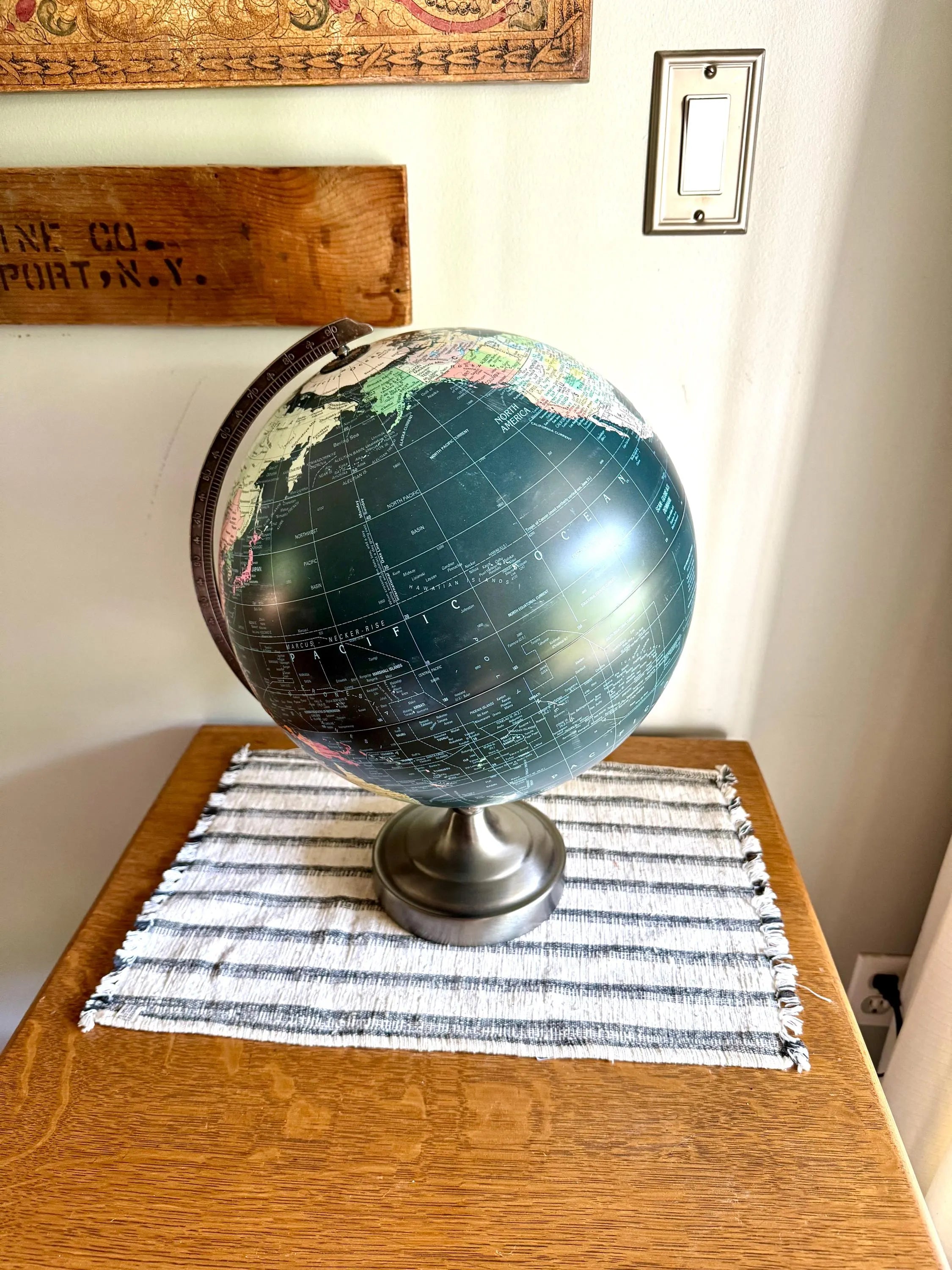 Vintage Black Ocean Illuminated World Globe | Scan Globe A/S Lighted Black Globe| 12" Scan Denmark Starlight Globe | Illuminated Black Globe