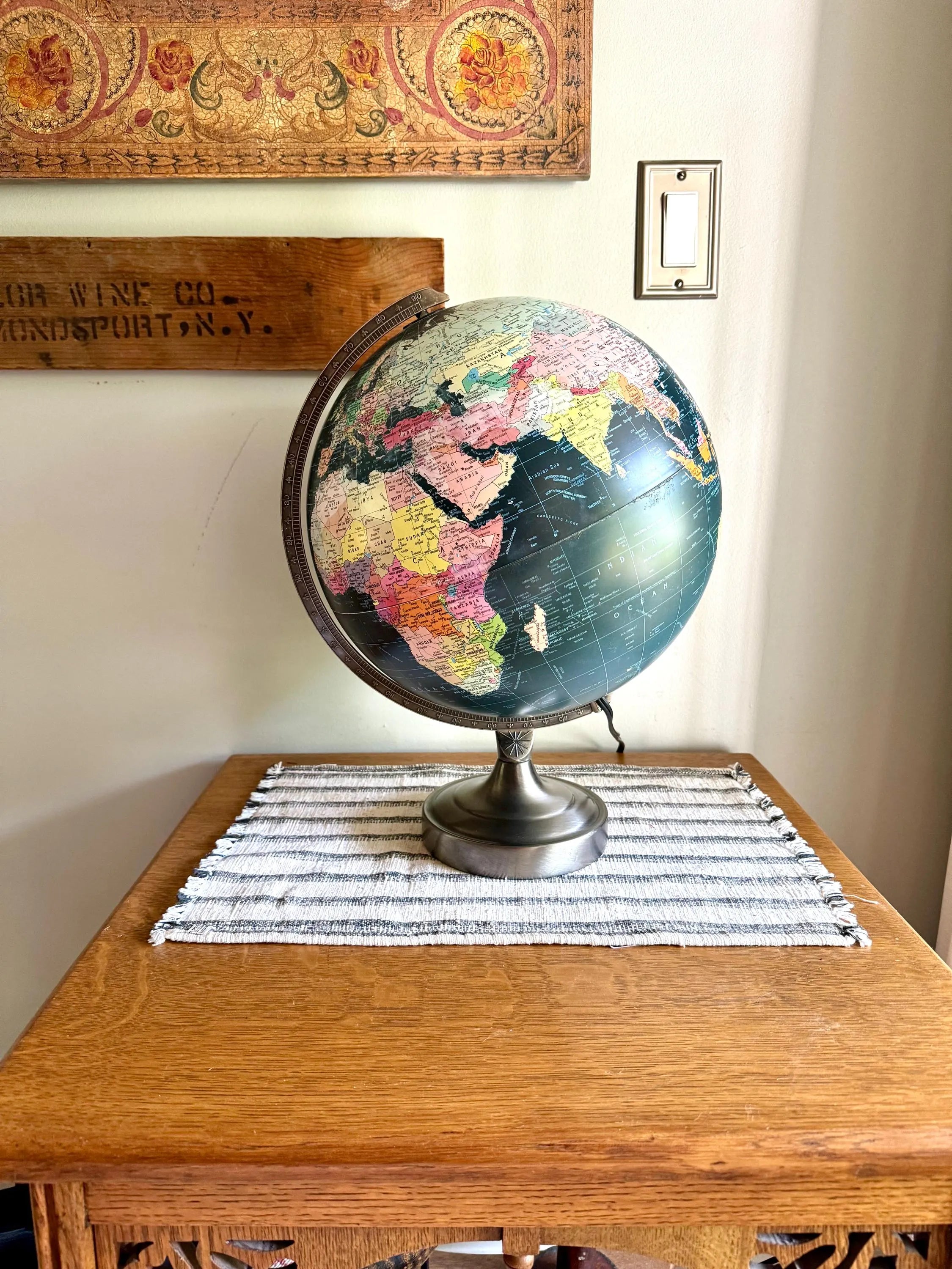 Vintage Black Ocean Illuminated World Globe | Scan Globe A/S Lighted Black Globe| 12" Scan Denmark Starlight Globe | Illuminated Black Globe