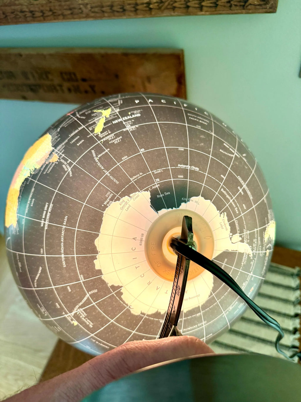 Vintage Black Ocean Illuminated World Globe | Scan Globe A/S Lighted Black Globe| 12" Scan Denmark Starlight Globe | Illuminated Black Globe