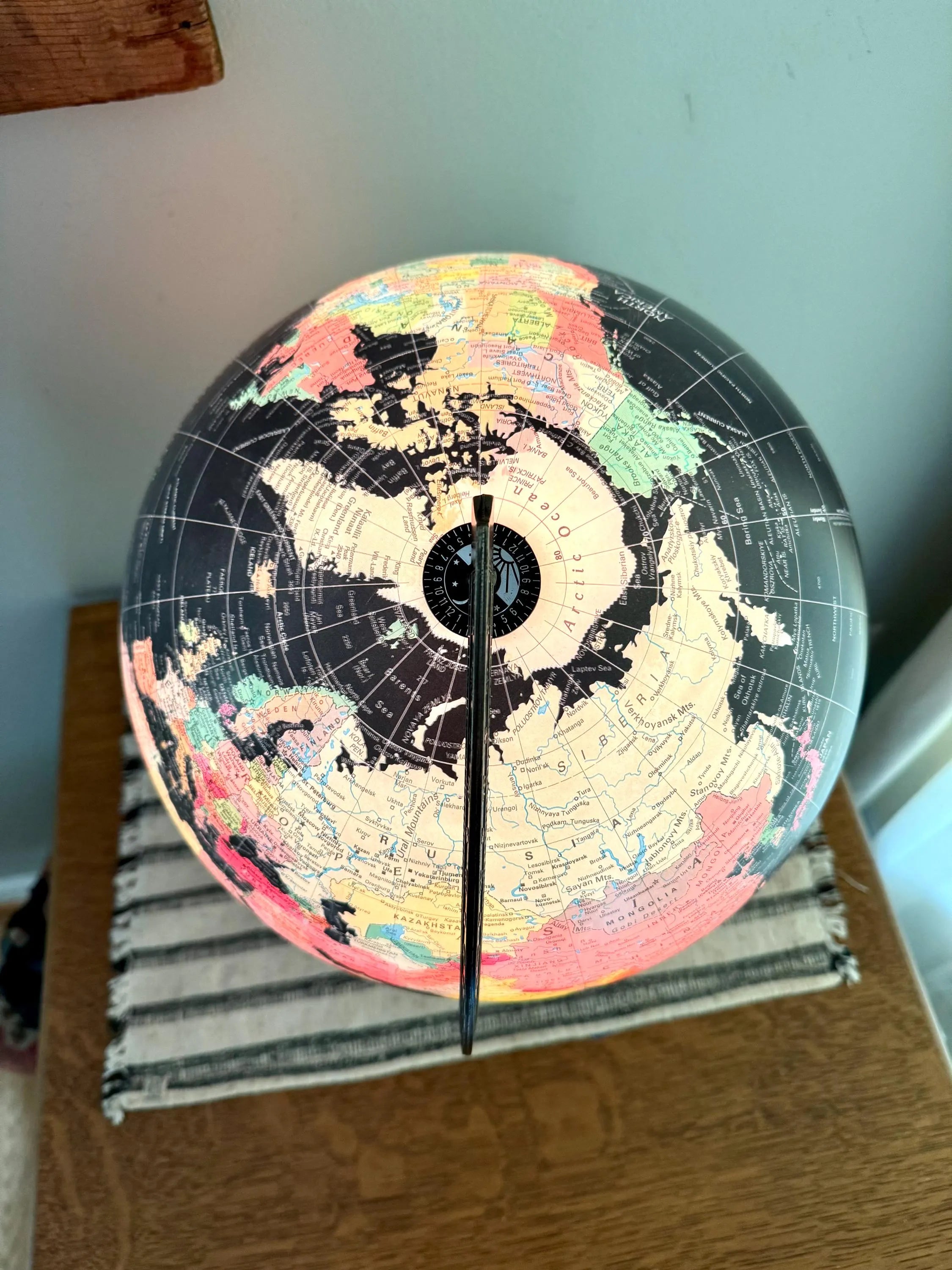 Vintage Black Ocean Illuminated World Globe | Scan Globe A/S Lighted Black Globe| 12" Scan Denmark Starlight Globe | Illuminated Black Globe