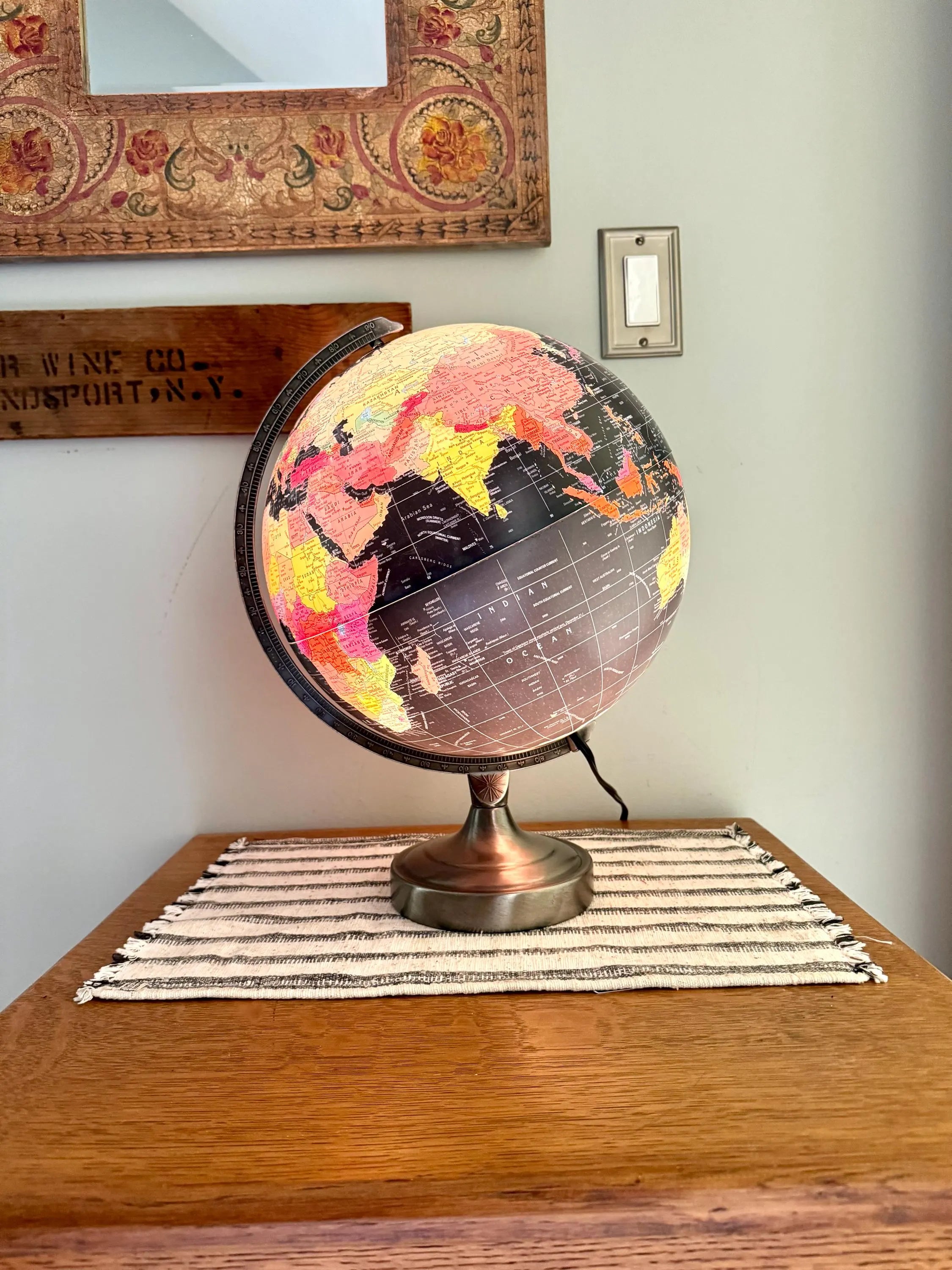 Vintage Black Ocean Illuminated World Globe | Scan Globe A/S Lighted Black Globe| 12" Scan Denmark Starlight Globe | Illuminated Black Globe