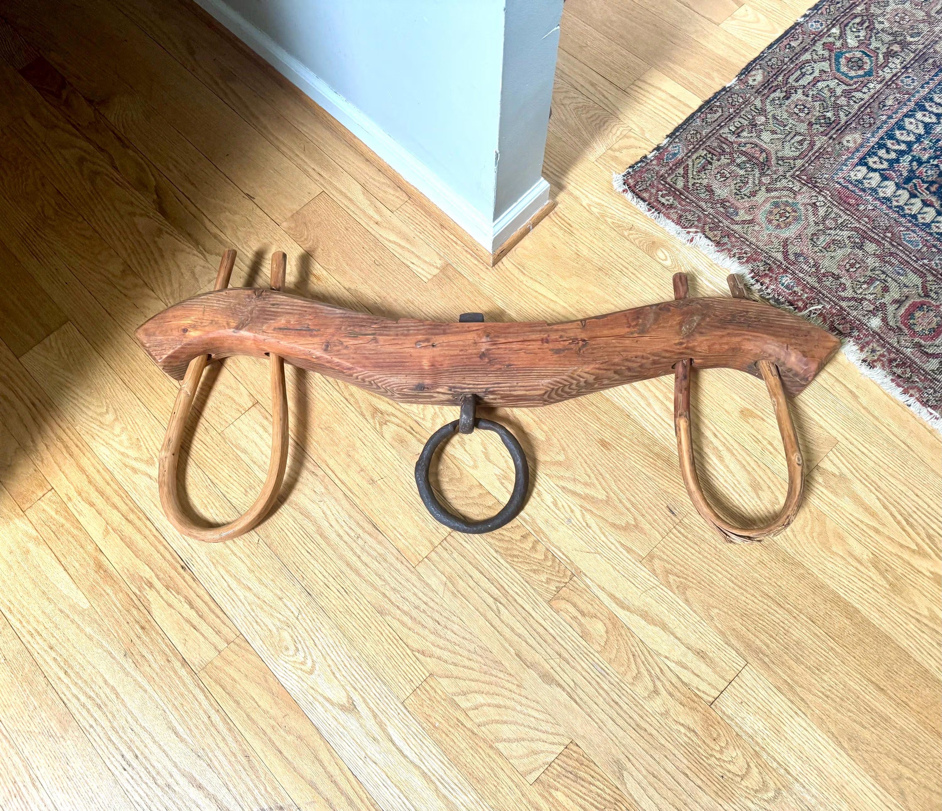 Antique Double Ox Yoke | Large Ox Yoke | Rustic Wood and Steel Double Ox Yoke | Large Primitive Handmade Double Oxen Yoke | Farmhouse Decor