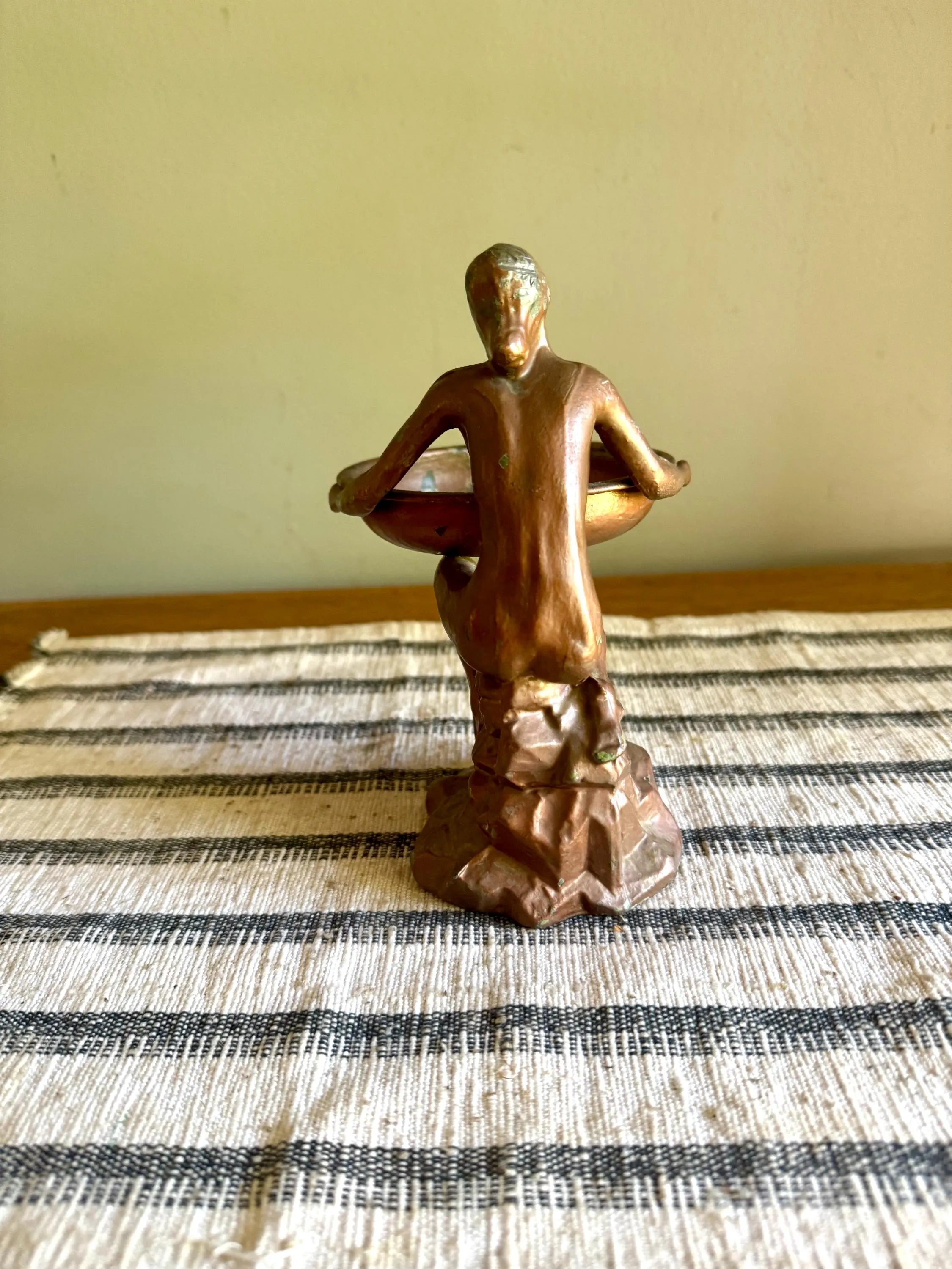 Art Deco Nude Figurine Trinket Tray | Distressed Metal Nude Lady Figurine Ashtray Holder | Distressed Bronze Finish Ring Dish