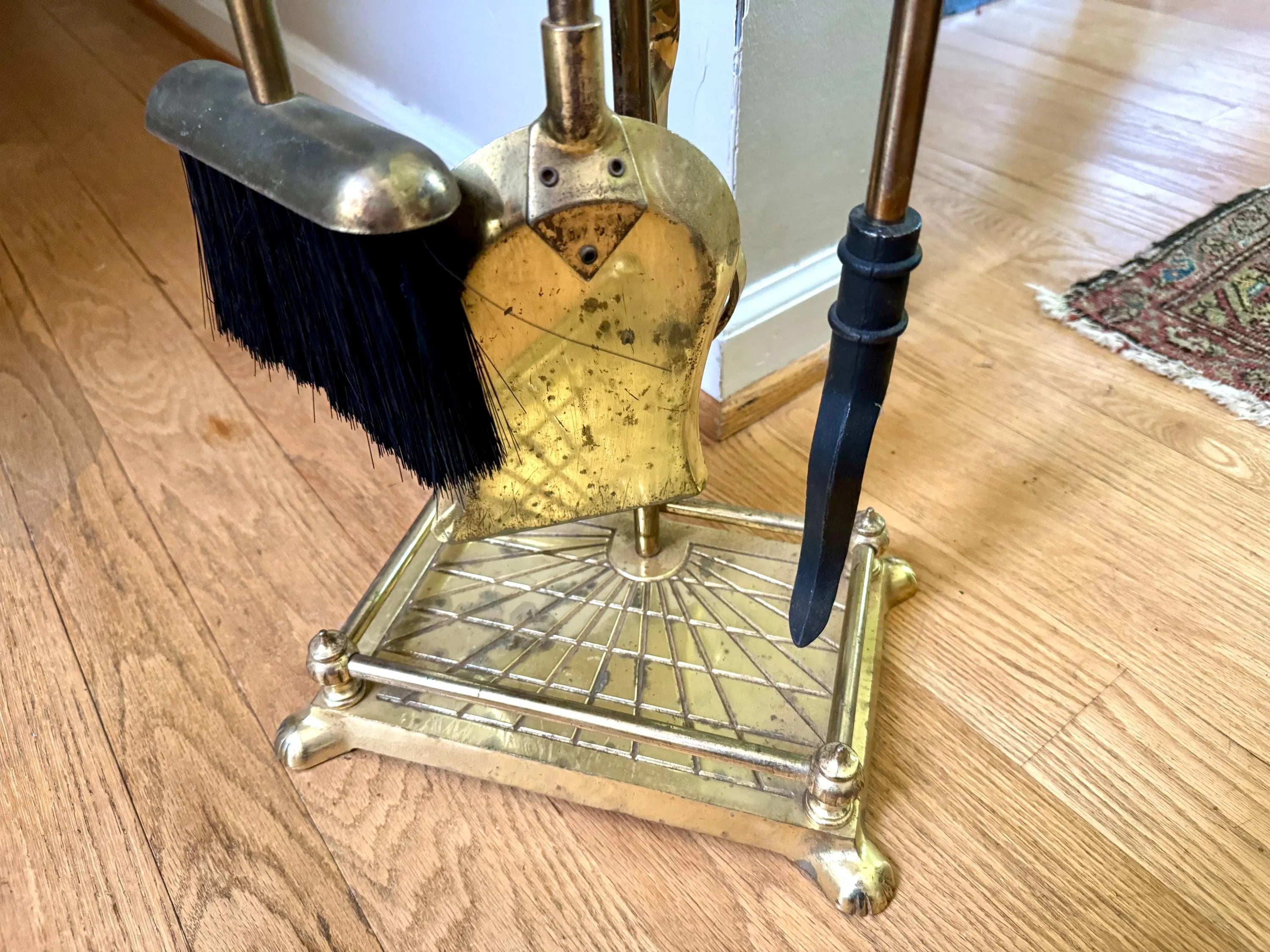 Vtg Silver and Brass Duck Head Fireplace Tools| Silver Duck Head Fireplace Tools| Distressed Finish Duck Head Fireplace Tools and Stand