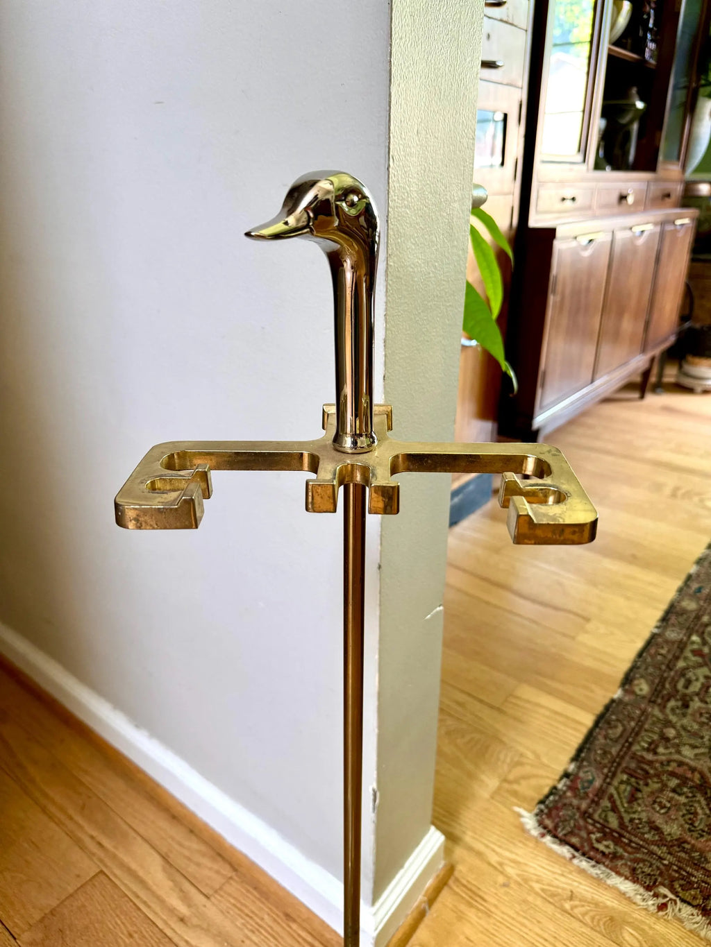 Vtg Silver and Brass Duck Head Fireplace Tools| Silver Duck Head Fireplace Tools| Distressed Finish Duck Head Fireplace Tools and Stand