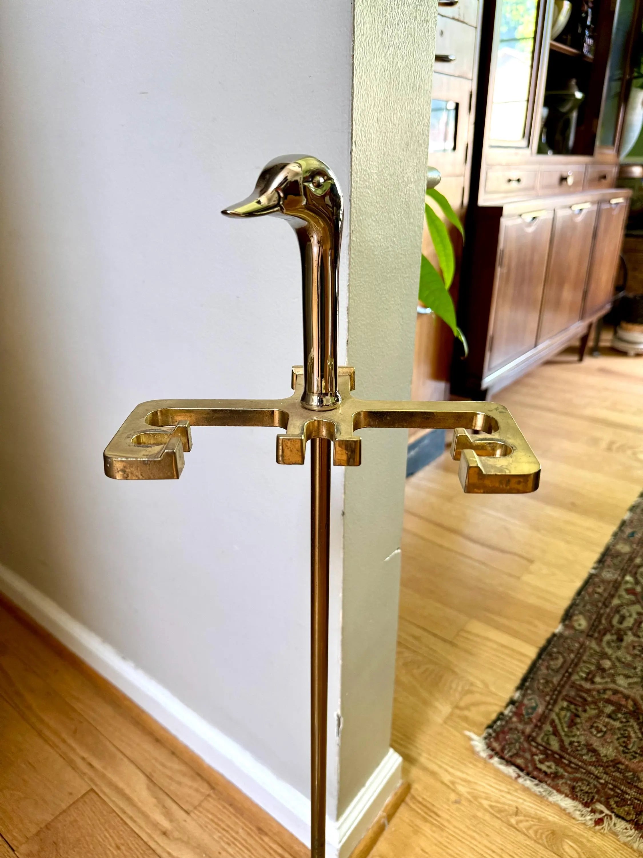 Vtg Silver and Brass Duck Head Fireplace Tools| Silver Duck Head Fireplace Tools| Distressed Finish Duck Head Fireplace Tools and Stand