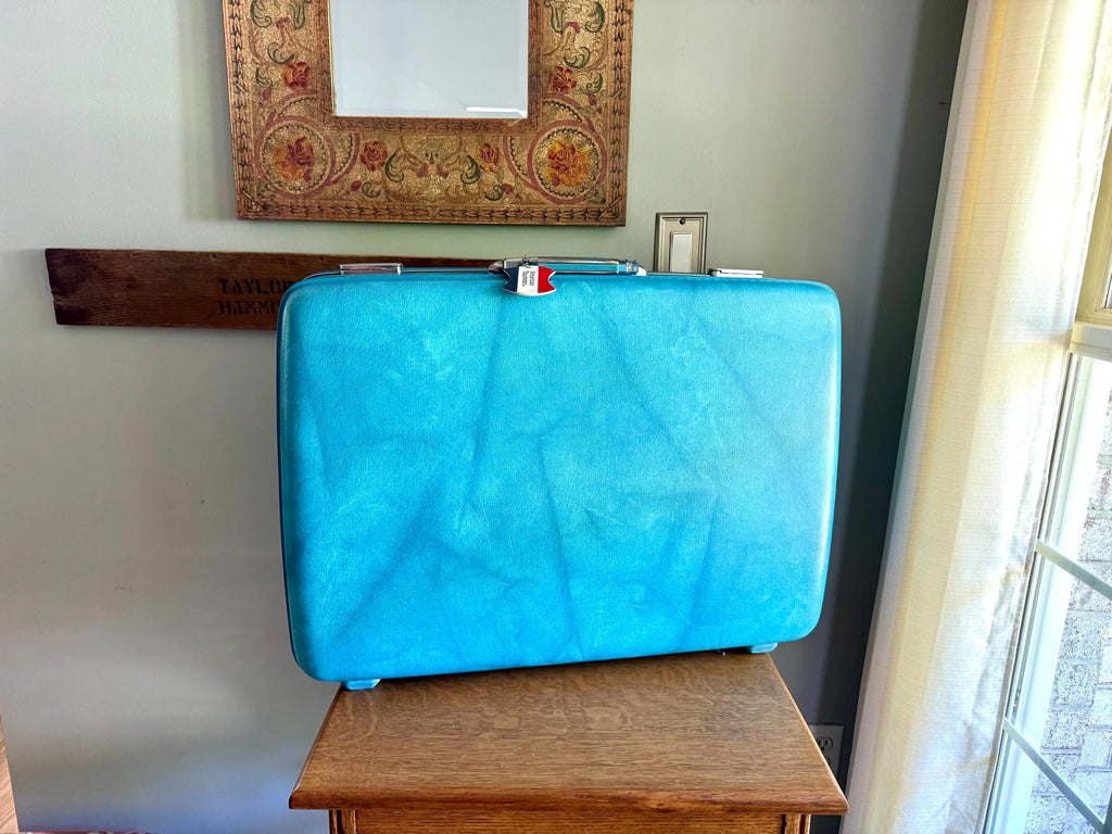 Vtg American Tourister Turquoise Marbled Luggage| American Tourister Suitcase| Large Size A/T Escort Suitcase | Turquoise Blue Suitcase