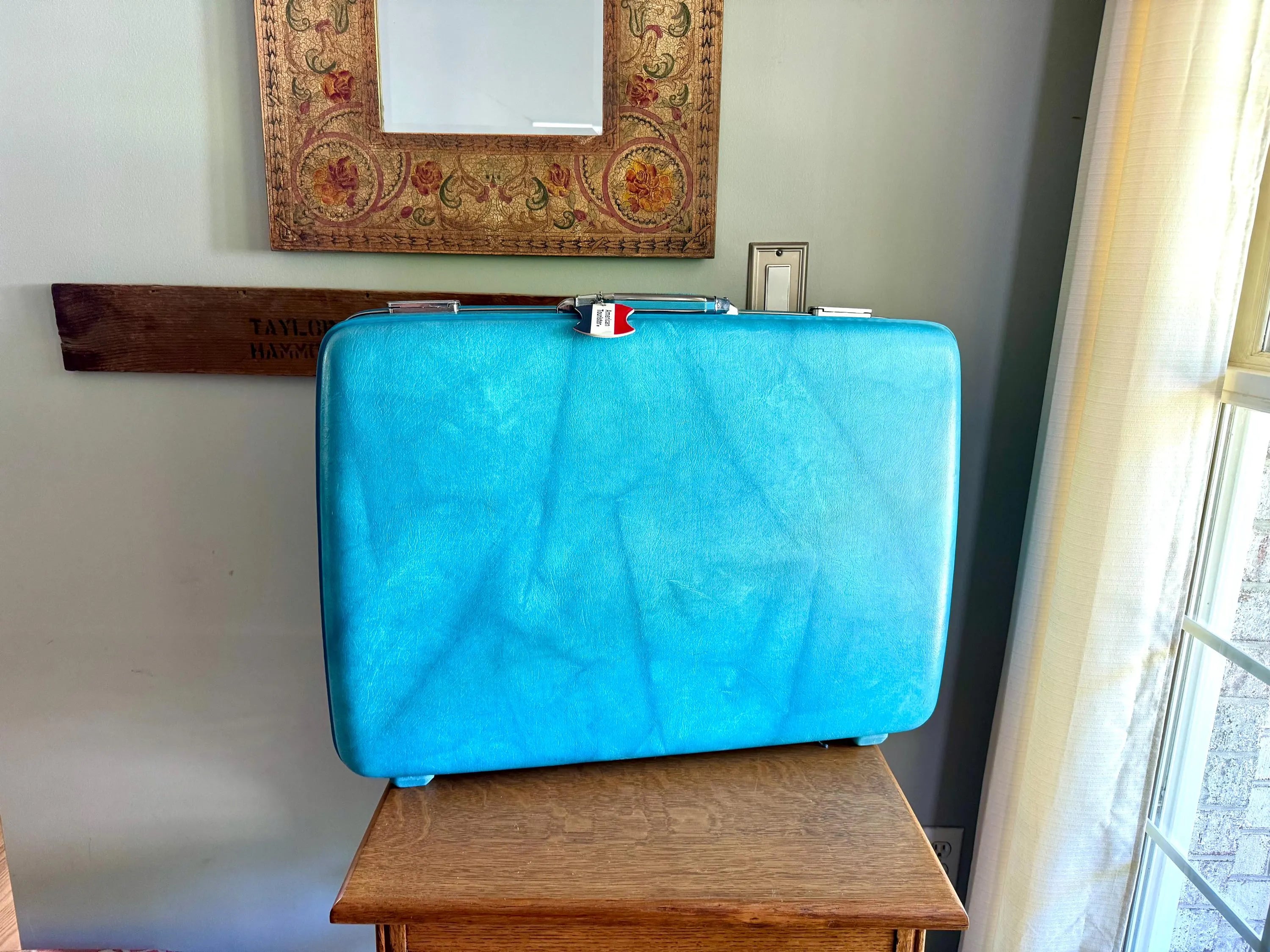 Vtg American Tourister Turquoise Marbled Luggage| American Tourister Suitcase| Large Size A/T Escort Suitcase | Turquoise Blue Suitcase