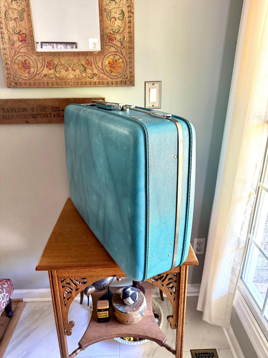 Vtg American Tourister Turquoise Marbled Luggage| American Tourister Suitcase| Large Size A/T Escort Suitcase | Turquoise Blue Suitcase