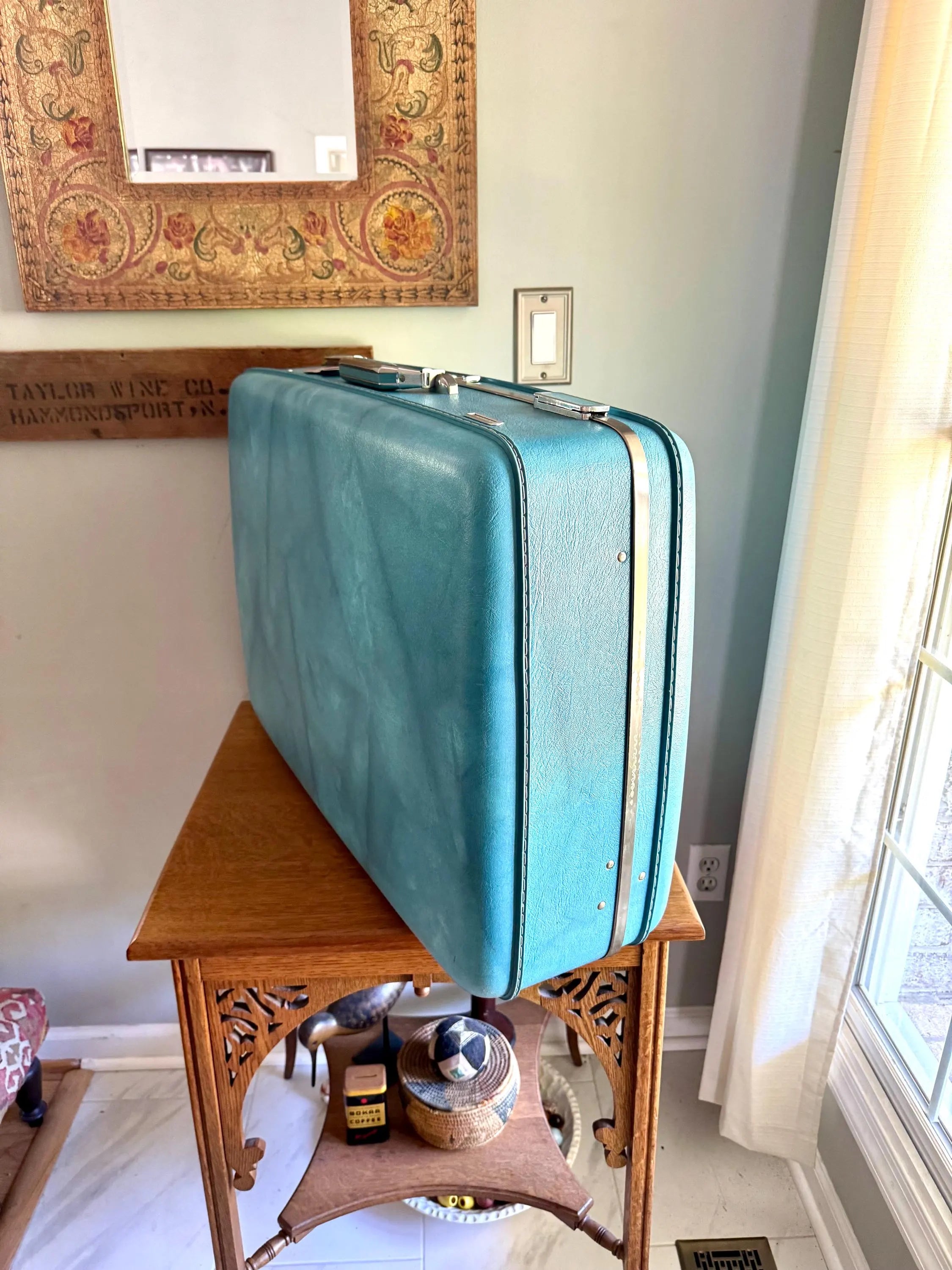 Vtg American Tourister Turquoise Marbled Luggage| American Tourister Suitcase| Large Size A/T Escort Suitcase | Turquoise Blue Suitcase