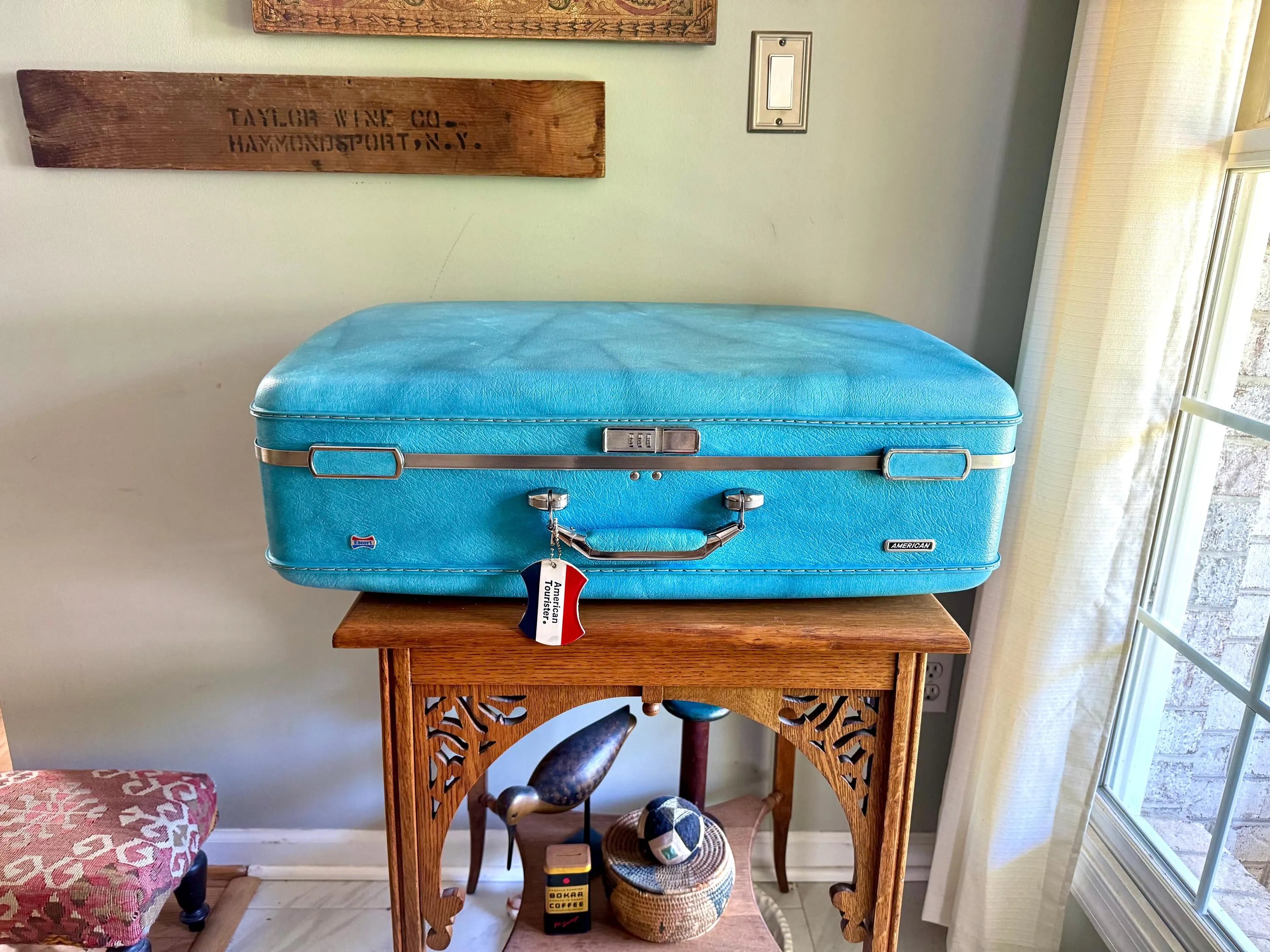 Vtg American Tourister Turquoise Marbled Luggage| American Tourister Suitcase| Large Size A/T Escort Suitcase | Turquoise Blue Suitcase