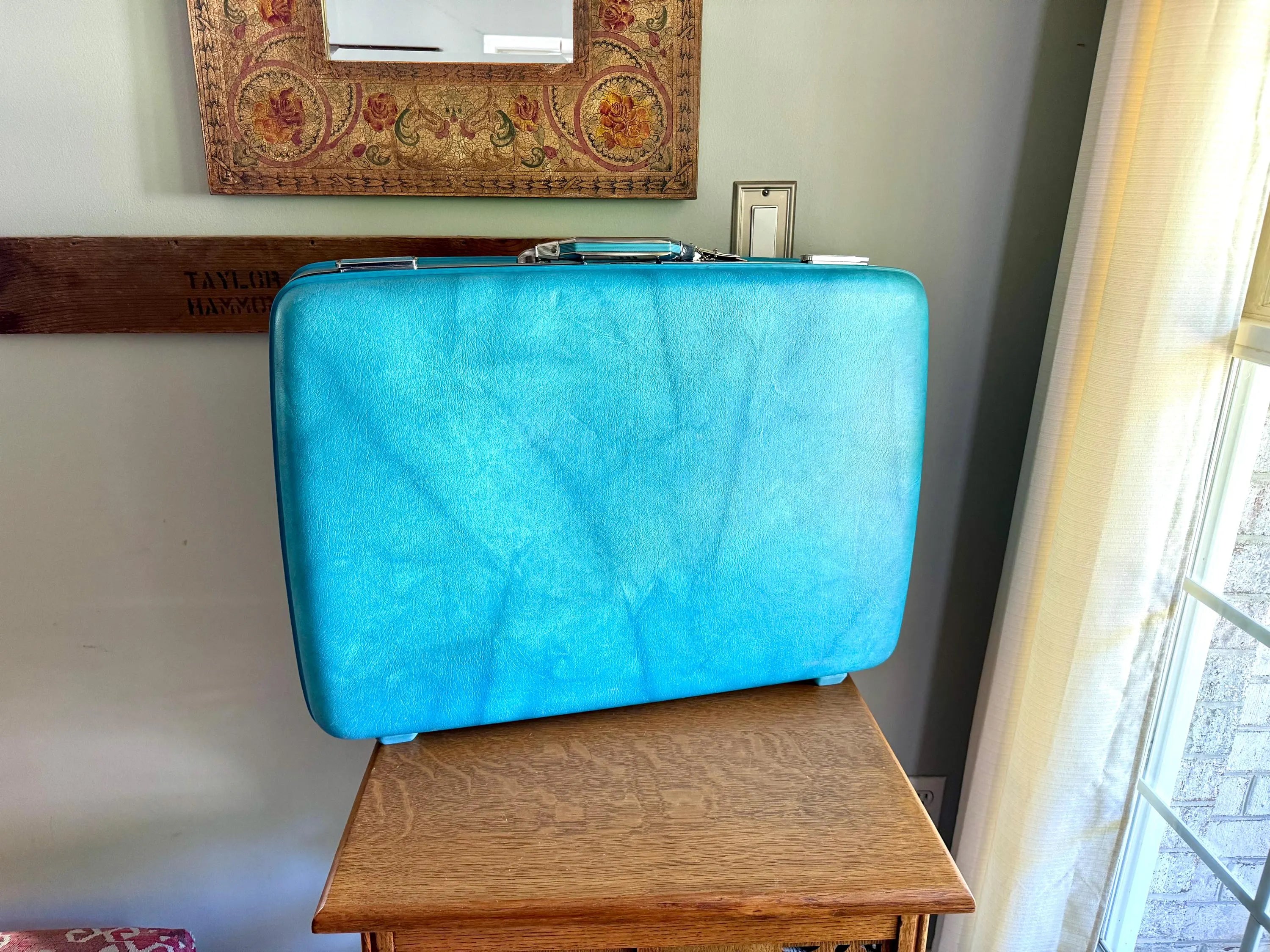 Vtg American Tourister Turquoise Marbled Luggage| American Tourister Suitcase| Large Size A/T Escort Suitcase | Turquoise Blue Suitcase