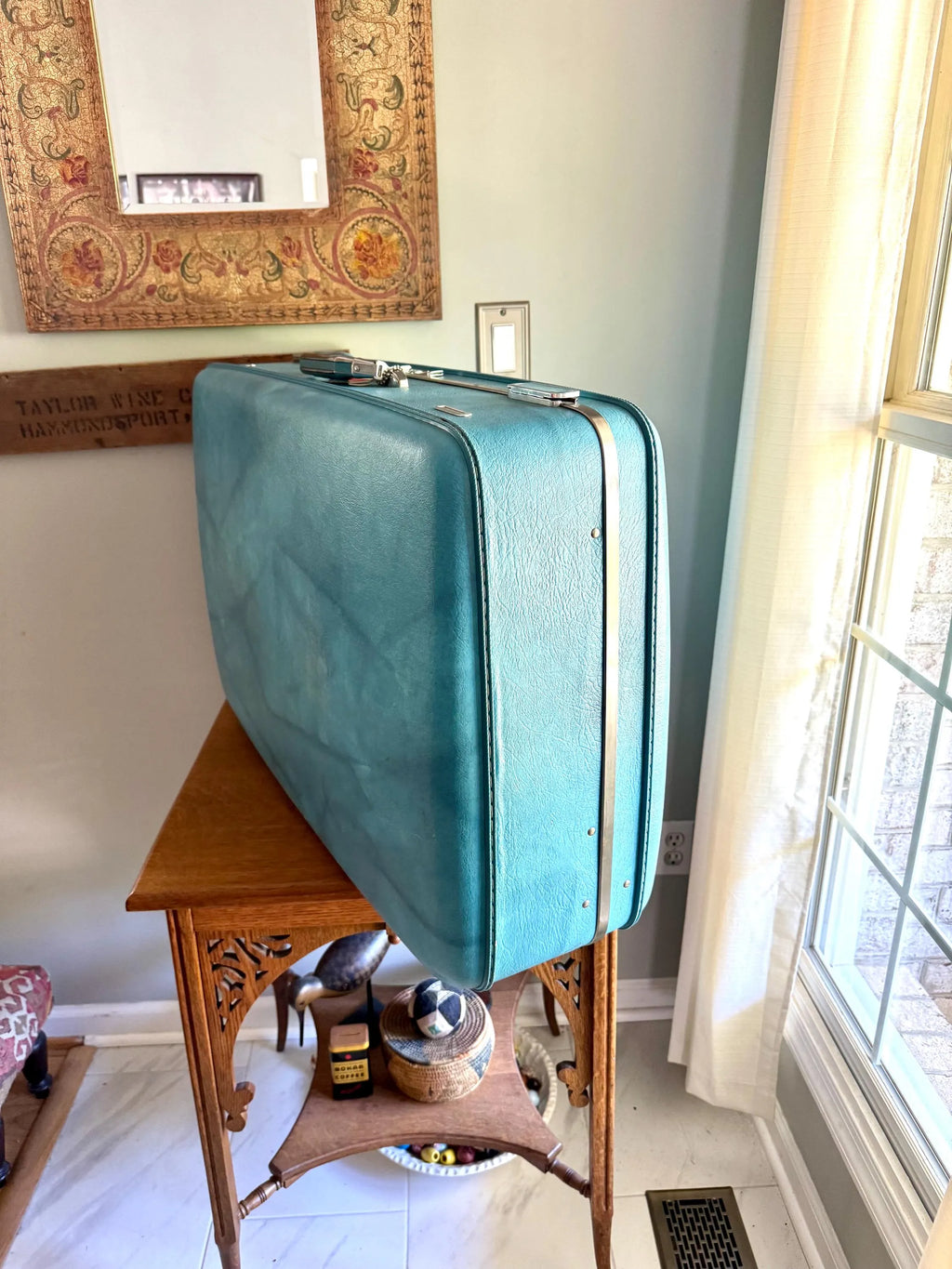 Vtg American Tourister Turquoise Marbled Luggage| American Tourister Suitcase| X-Large Size A/T Escort Suitcase| Turquoise Blue Suitcase