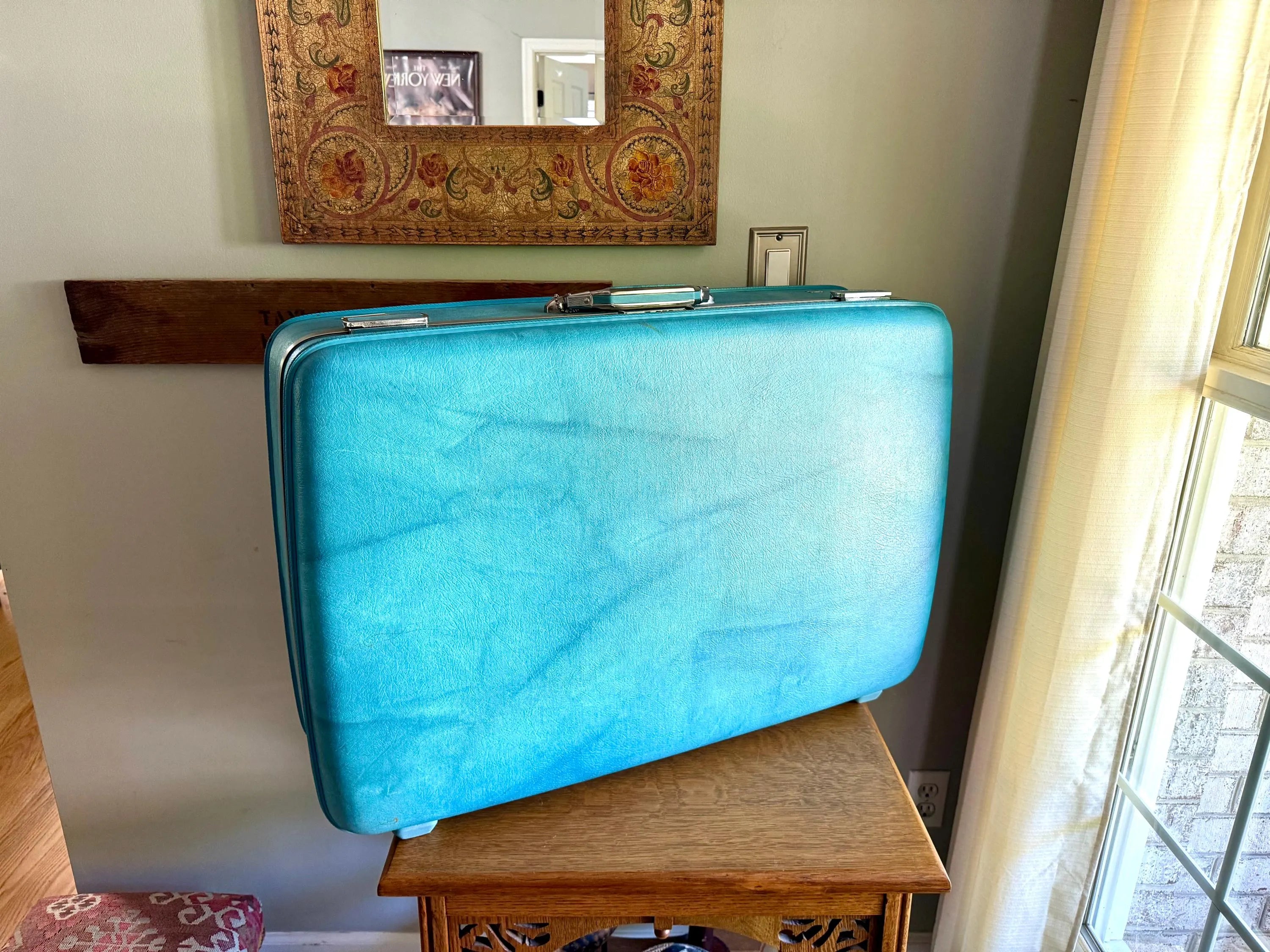 Vtg American Tourister Turquoise Marbled Luggage| American Tourister Suitcase| X-Large Size A/T Escort Suitcase| Turquoise Blue Suitcase