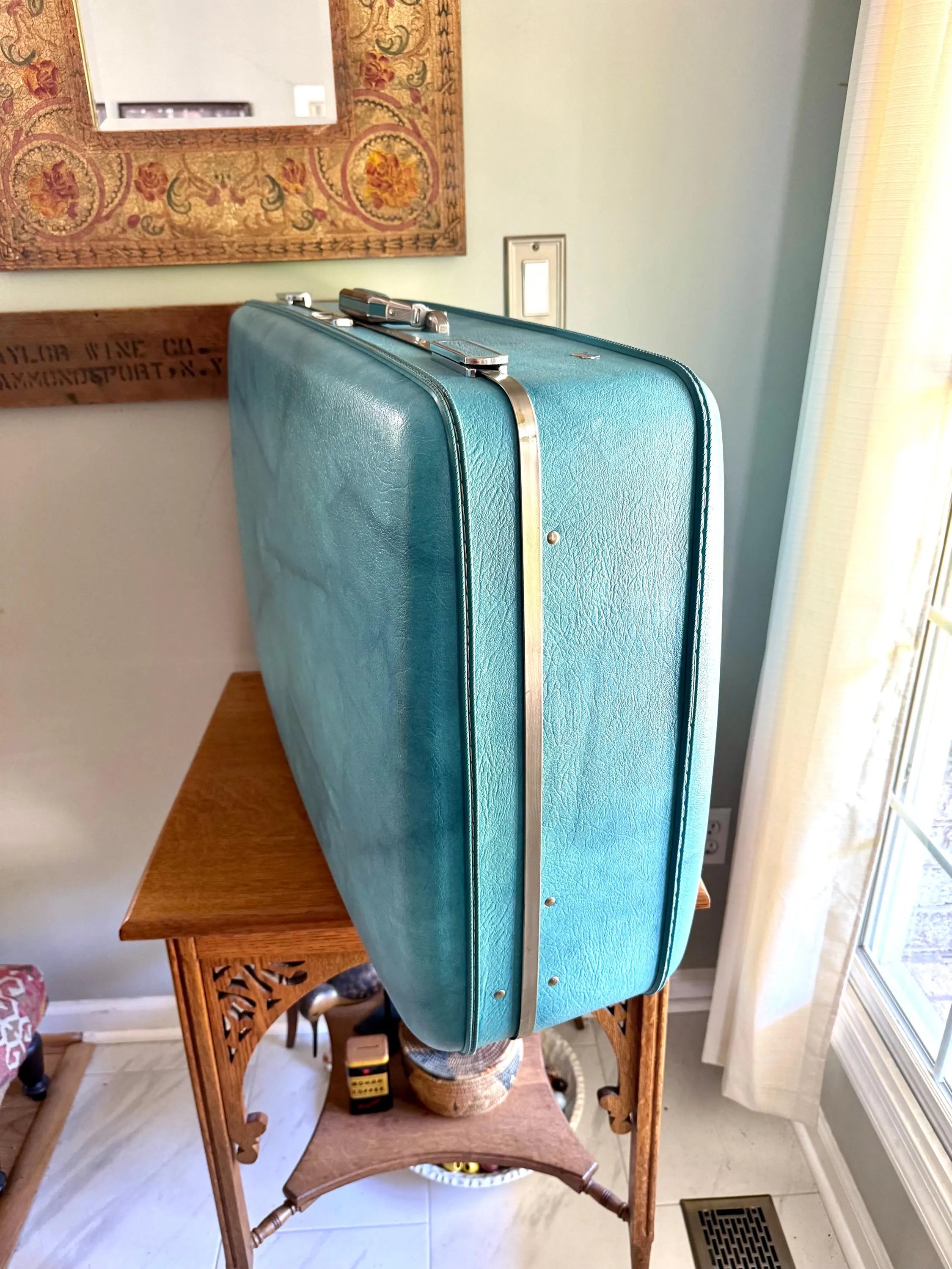 Vtg American Tourister Turquoise Marbled Luggage| American Tourister Suitcase| X-Large Size A/T Escort Suitcase| Turquoise Blue Suitcase