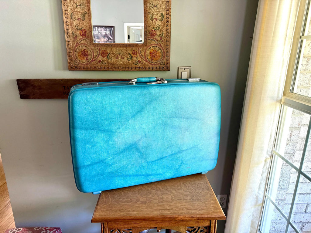 Vtg American Tourister Turquoise Marbled Luggage| American Tourister Suitcase| X-Large Size A/T Escort Suitcase| Turquoise Blue Suitcase