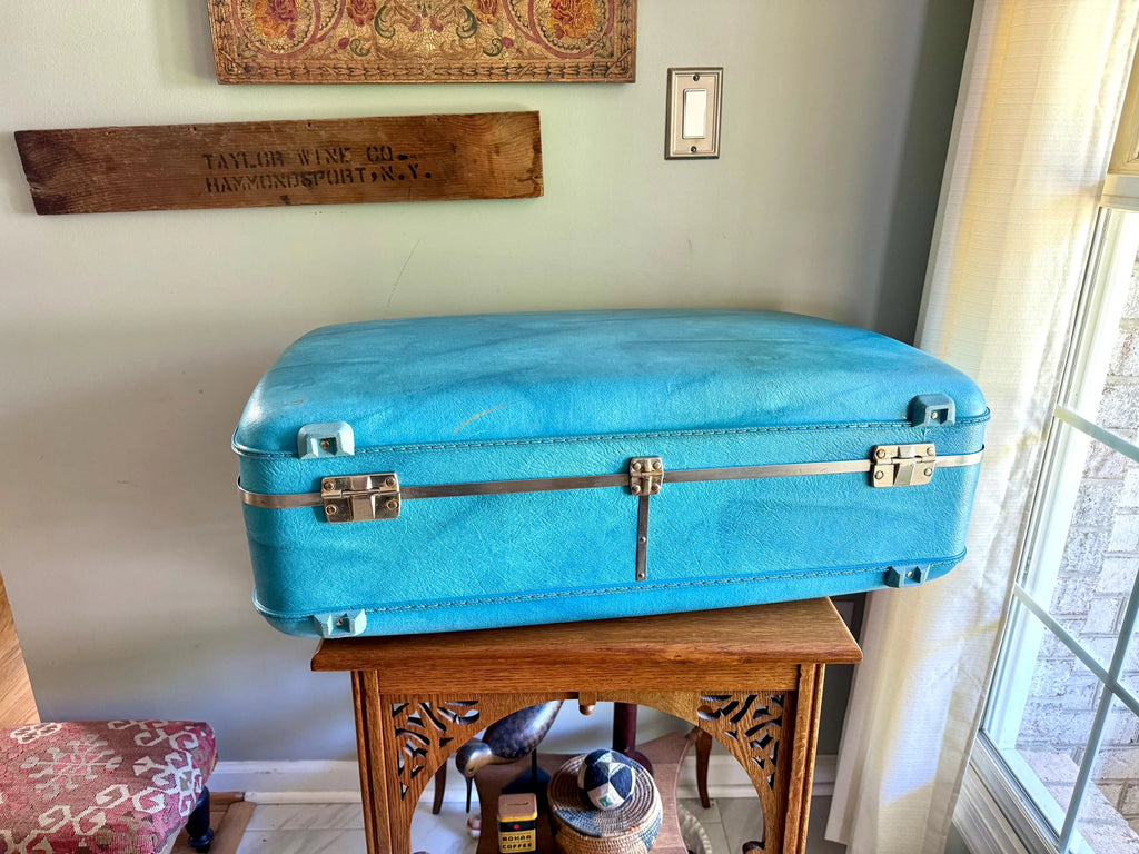 Vtg American Tourister Turquoise Marbled Luggage| American Tourister Suitcase| X-Large Size A/T Escort Suitcase| Turquoise Blue Suitcase