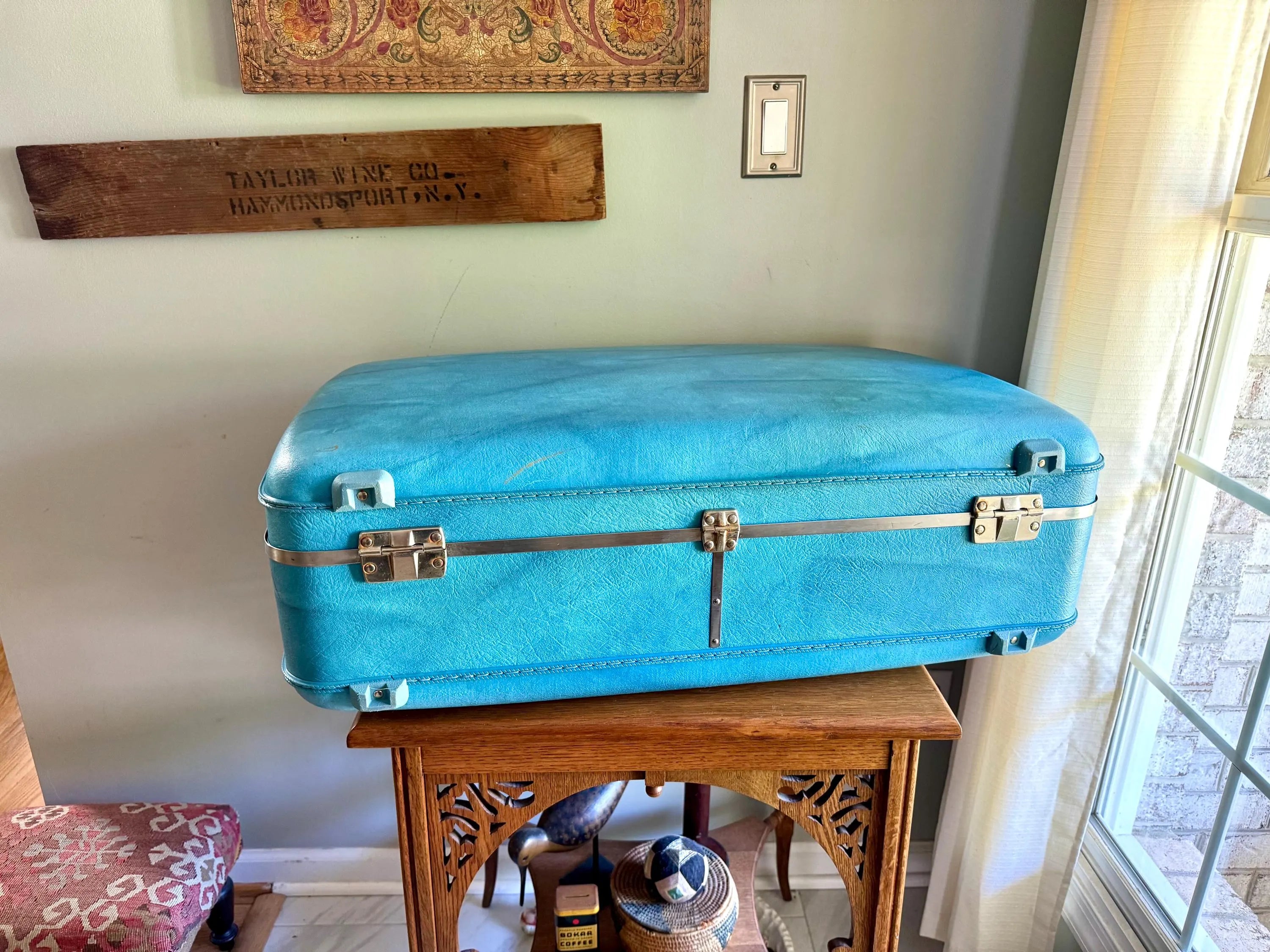 Vtg American Tourister Turquoise Marbled Luggage| American Tourister Suitcase| X-Large Size A/T Escort Suitcase| Turquoise Blue Suitcase