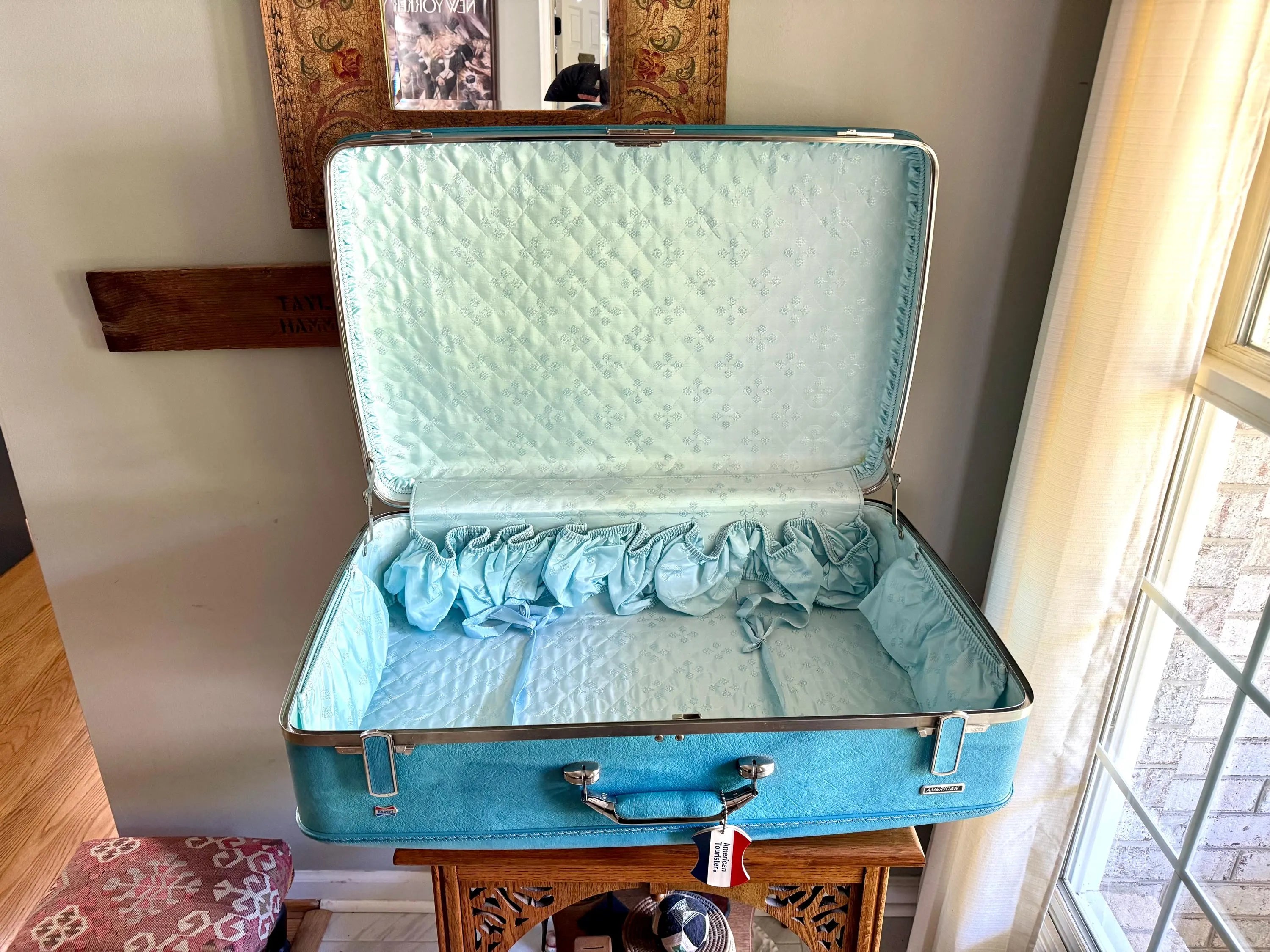 Vtg American Tourister Turquoise Marbled Luggage| American Tourister Suitcase| X-Large Size A/T Escort Suitcase| Turquoise Blue Suitcase