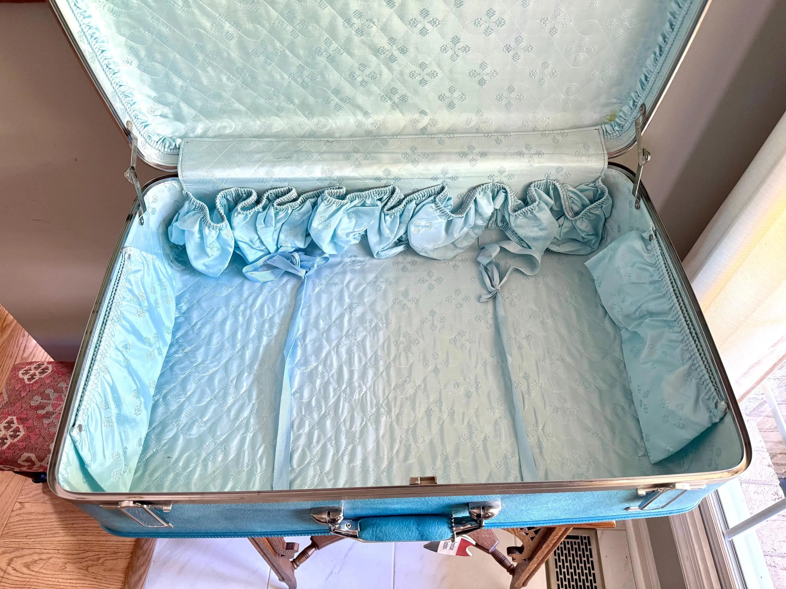 Vtg American Tourister Turquoise Marbled Luggage| American Tourister Suitcase| X-Large Size A/T Escort Suitcase| Turquoise Blue Suitcase