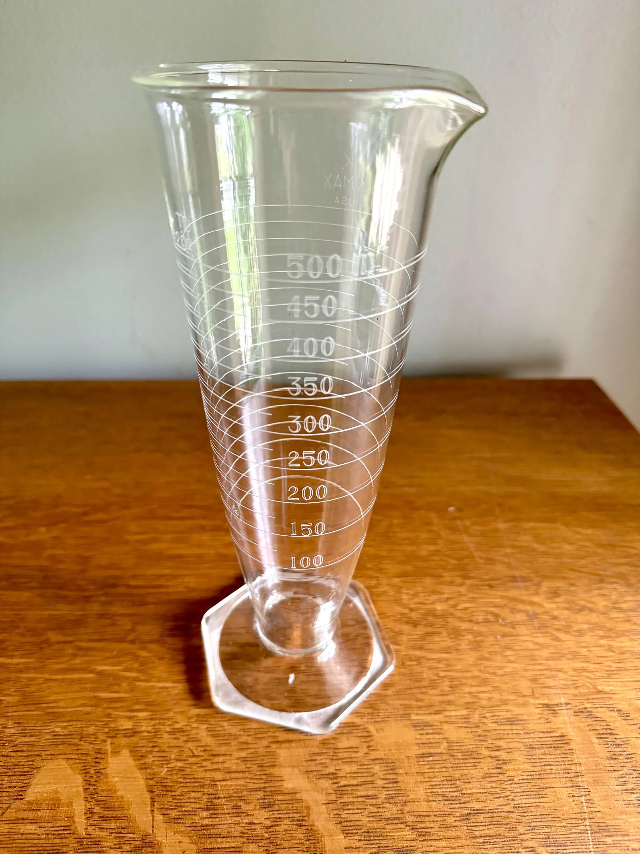 Vtg Glass Kimax 500ML Beaker | Kimax Glass Graduated Flask  | 16 Oz. Graduated Glass Flask | Laboratory Footed Glass Measuring Beaker