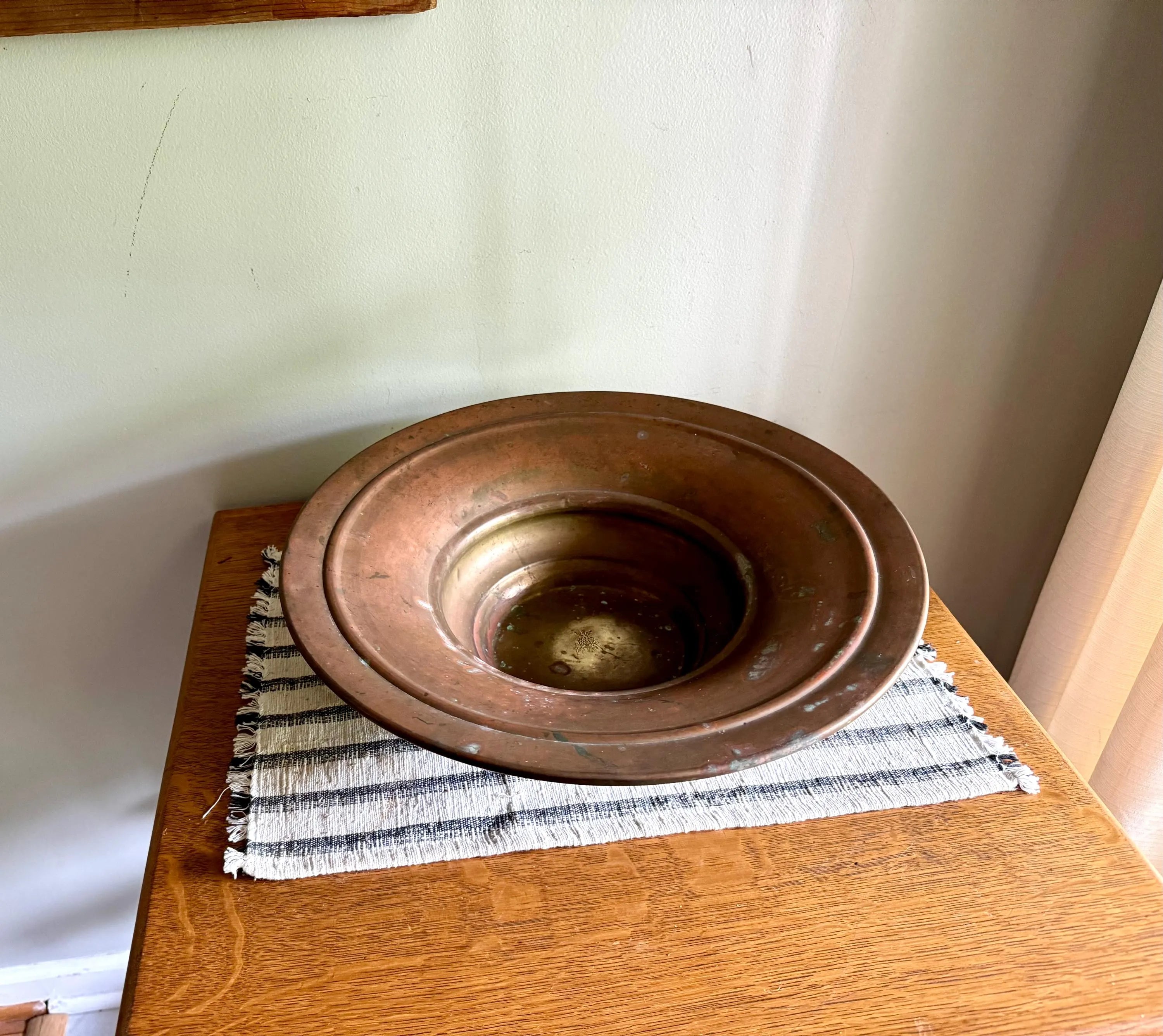 Antique Distressed Copper Bowl | French Copper Fruit Bowl | Copper Centerpiece Bowl | Antique Brass Bowl | Marked Large Distressed Copper Bowl