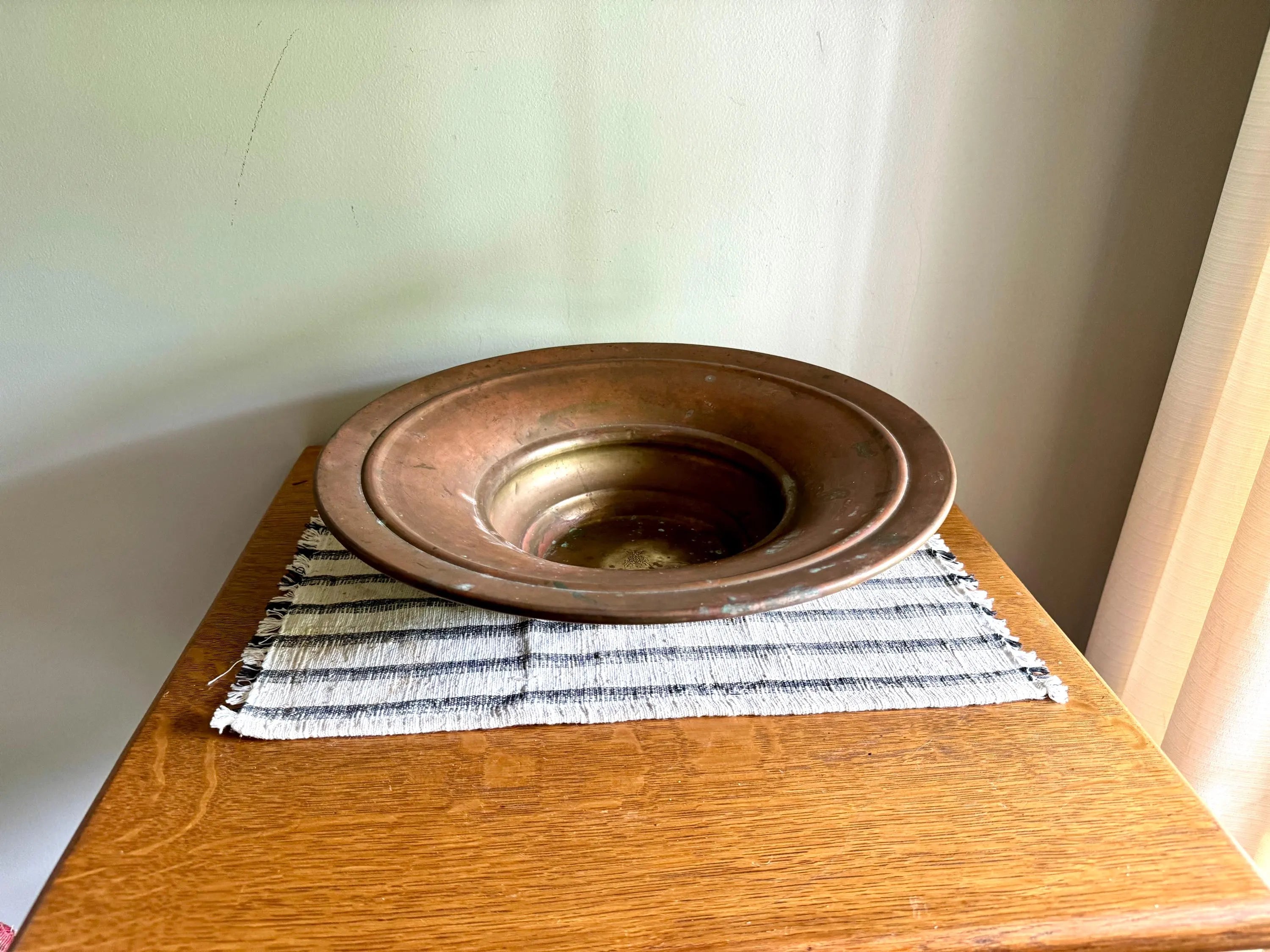 Antique Distressed Copper Bowl | French Copper Fruit Bowl | Copper Centerpiece Bowl | Antique Brass Bowl | Marked Large Distressed Copper Bowl