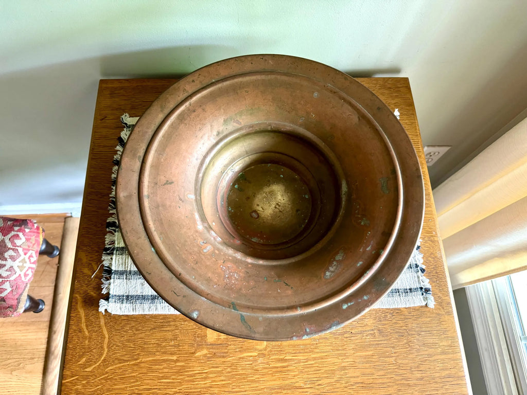 Antique Distressed Copper Bowl | French Copper Fruit Bowl | Copper Centerpiece Bowl | Antique Brass Bowl | Marked Large Distressed Copper Bowl