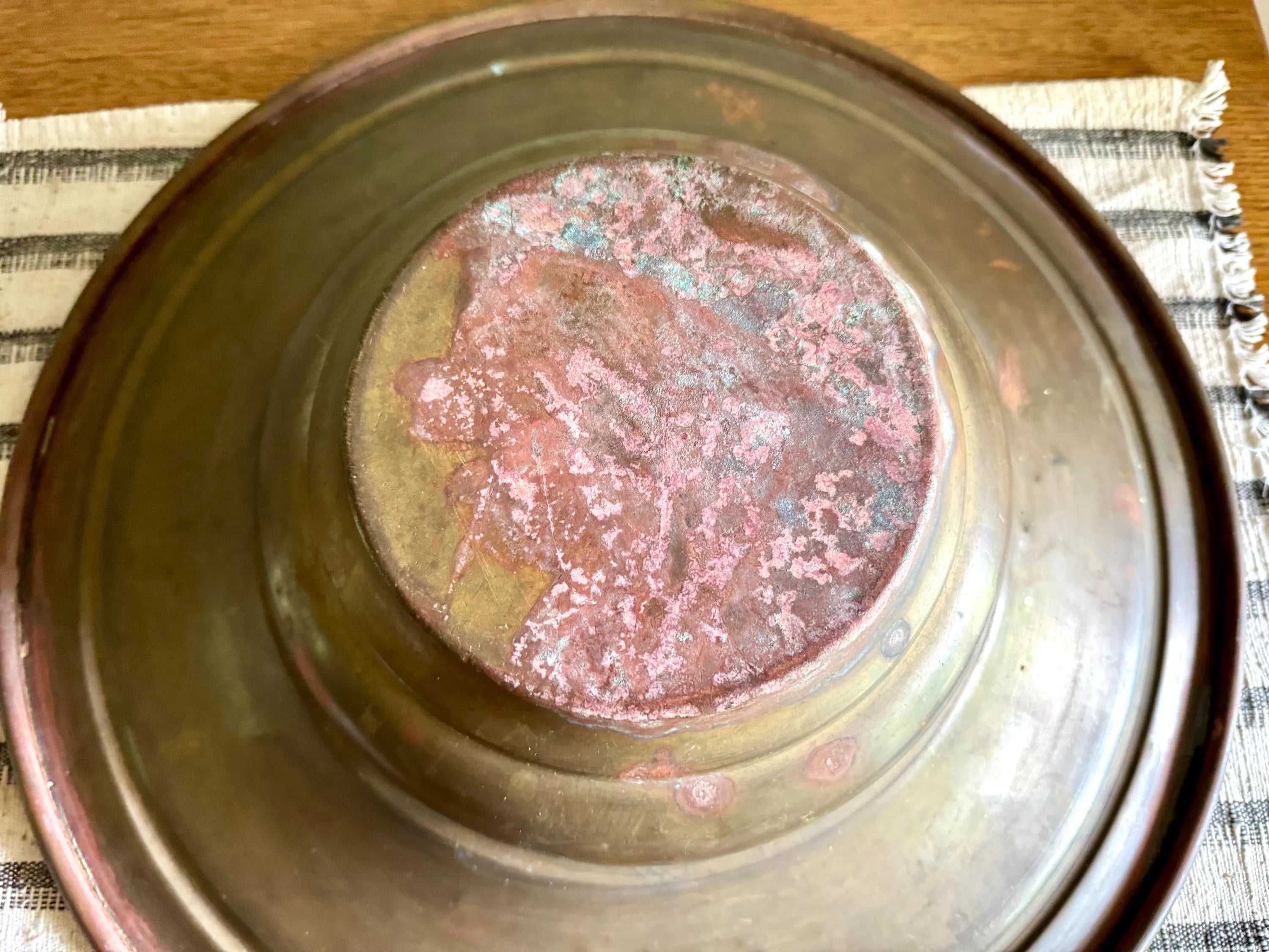 Antique Distressed Copper Bowl | French Copper Fruit Bowl | Copper Centerpiece Bowl | Antique Brass Bowl | Marked Large Distressed Copper Bowl