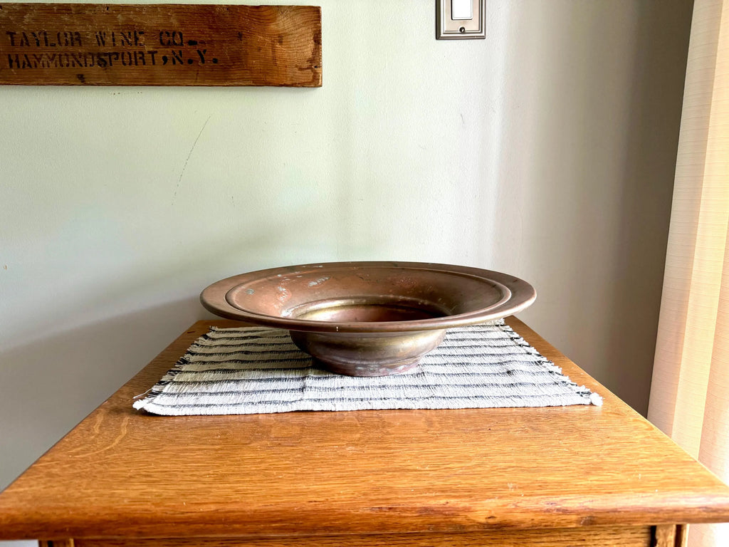 Antique Distressed Copper Bowl | French Copper Fruit Bowl | Copper Centerpiece Bowl | Antique Brass Bowl | Marked Large Distressed Copper Bowl