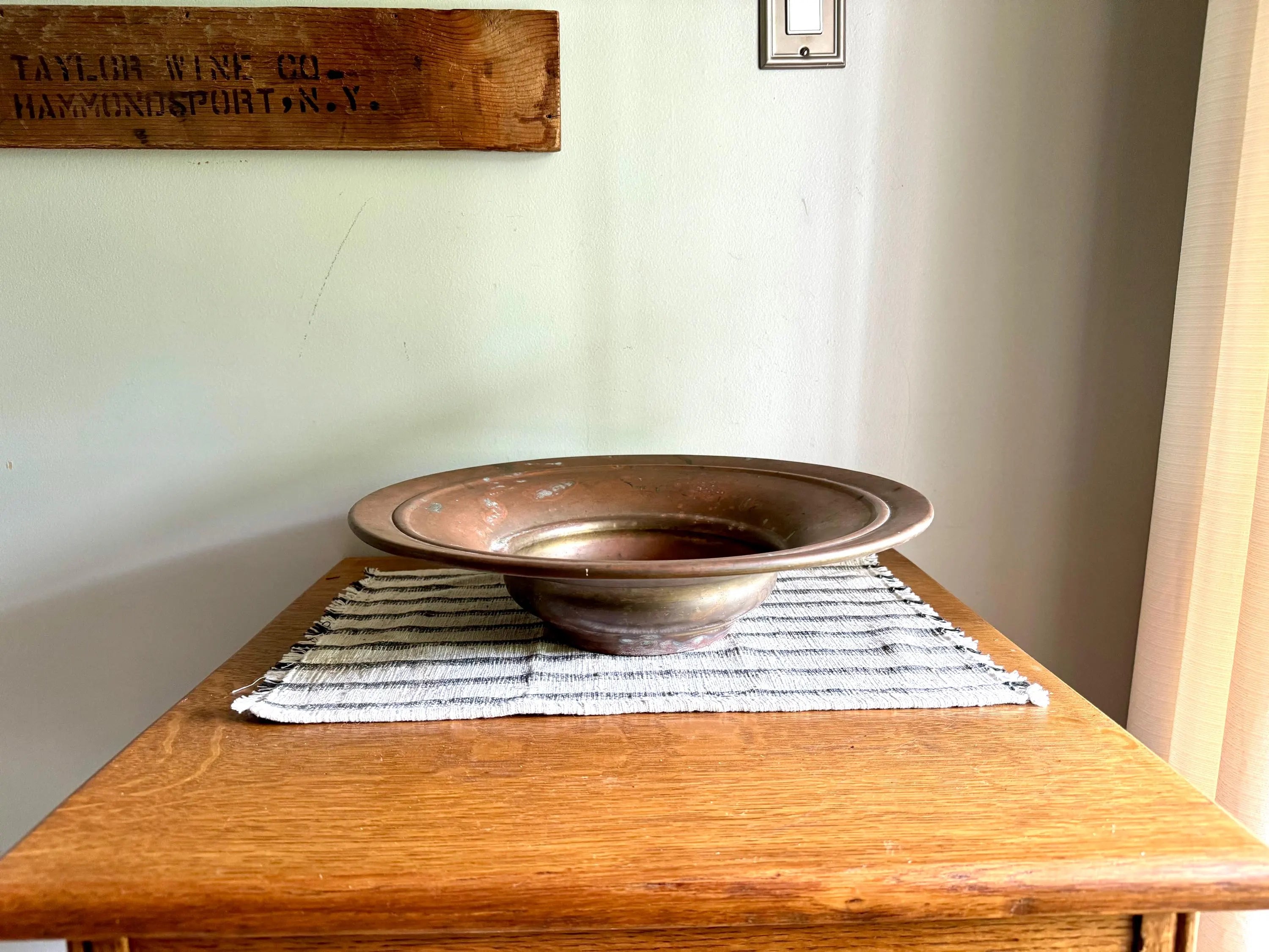 Antique Distressed Copper Bowl | French Copper Fruit Bowl | Copper Centerpiece Bowl | Antique Brass Bowl | Marked Large Distressed Copper Bowl