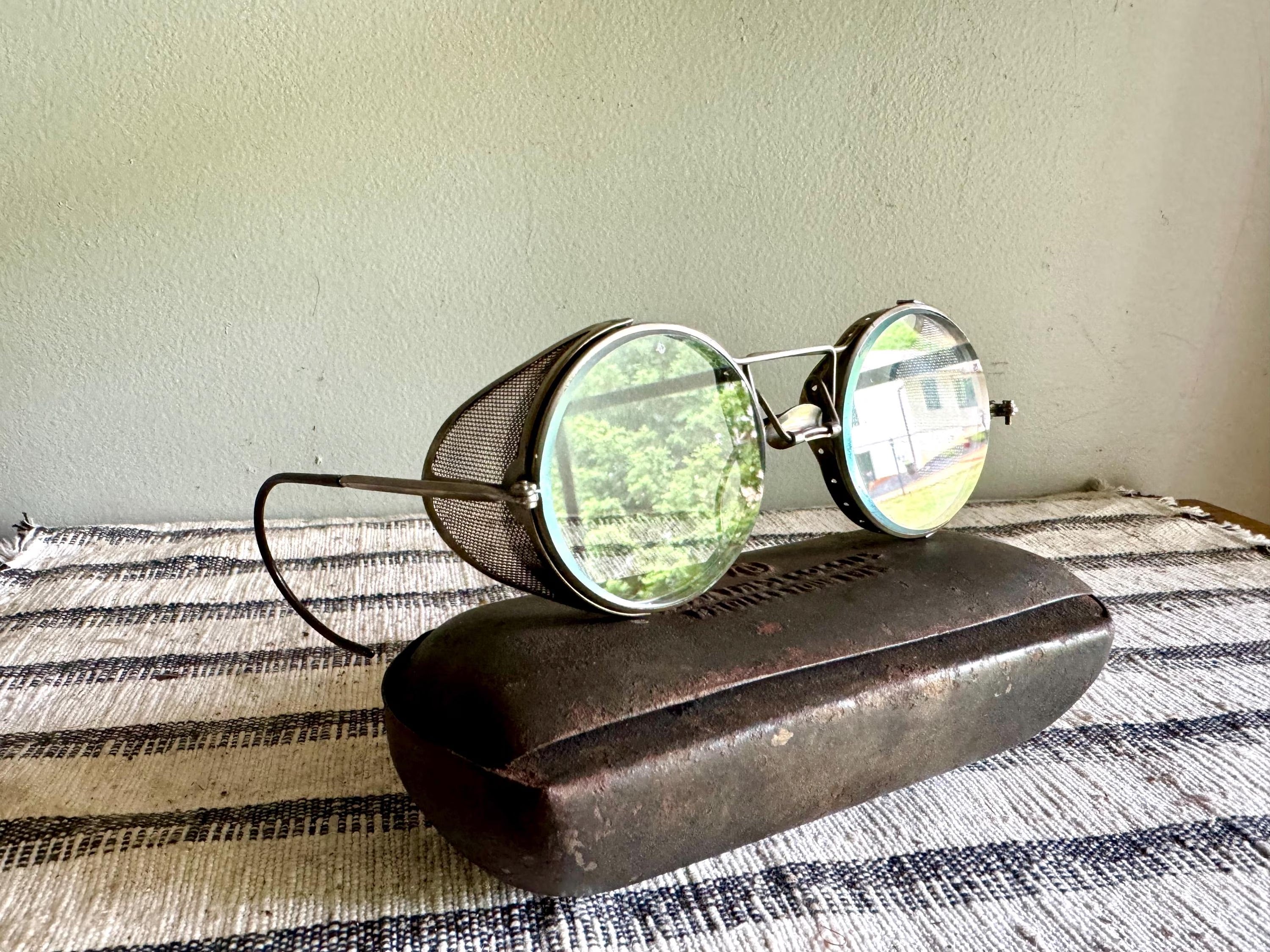 1920's American Optical Safety Glasses | AO SafetyEyewear With Case | Vintage American Optical Glasses | Vtg Riding Glasses With Case
