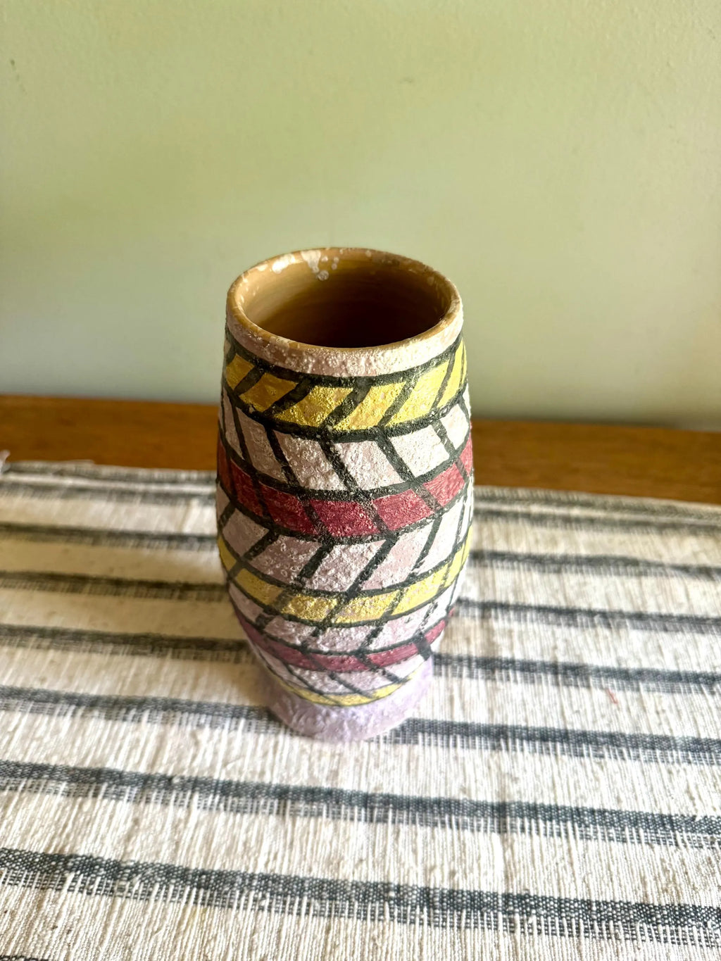Vintage Italian Rossini MCM Vase | Rossini Abstract Geometric Textured Lava Glaze Vase | Italian MCM Textured Vase