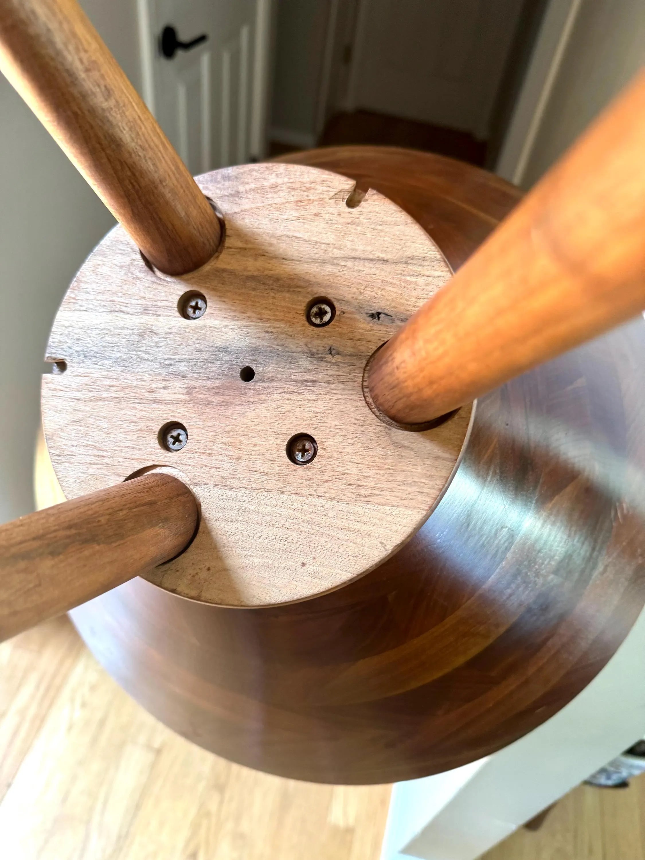 A Vintage Vermillion Walnut Salad Bowl Stand | Danish Modern Salad Bowl | MCM Salad Bowl on Legs | Vermillion Walnut Salad Bowl