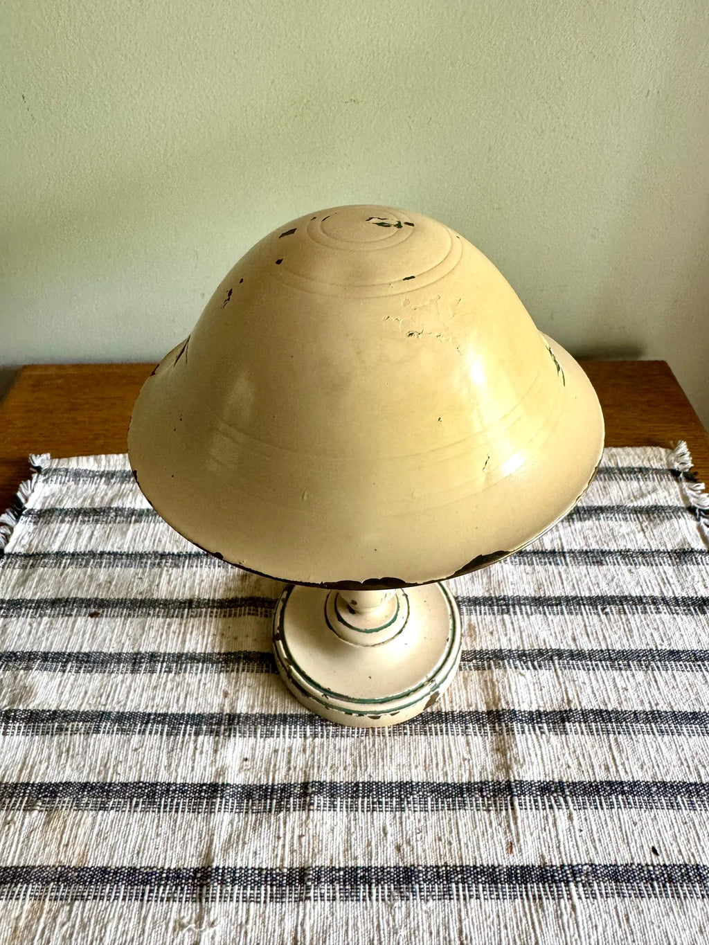 Vtg Small Distressed Reading Lamp | Small Brass Mushroom Shade Desk Lamp | Chippy Paint Small Rustic Reading Light | Rewired Small Lamp